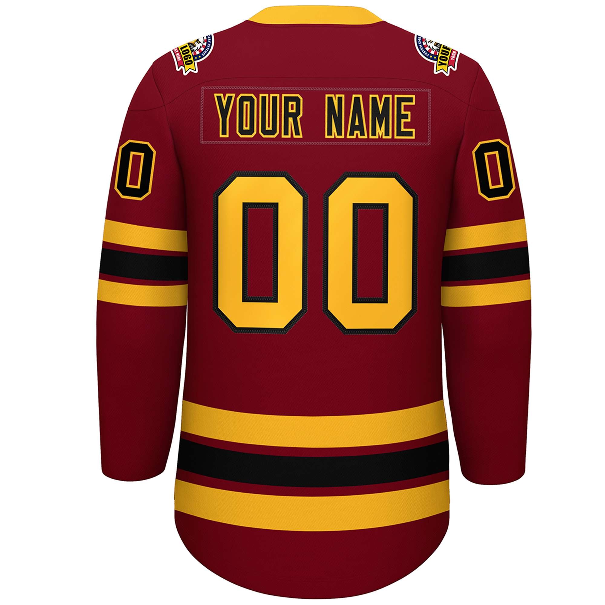 Custom Crimson Black-Yellow Lace-Up Neck Hockey Jersey | KXKSHOP