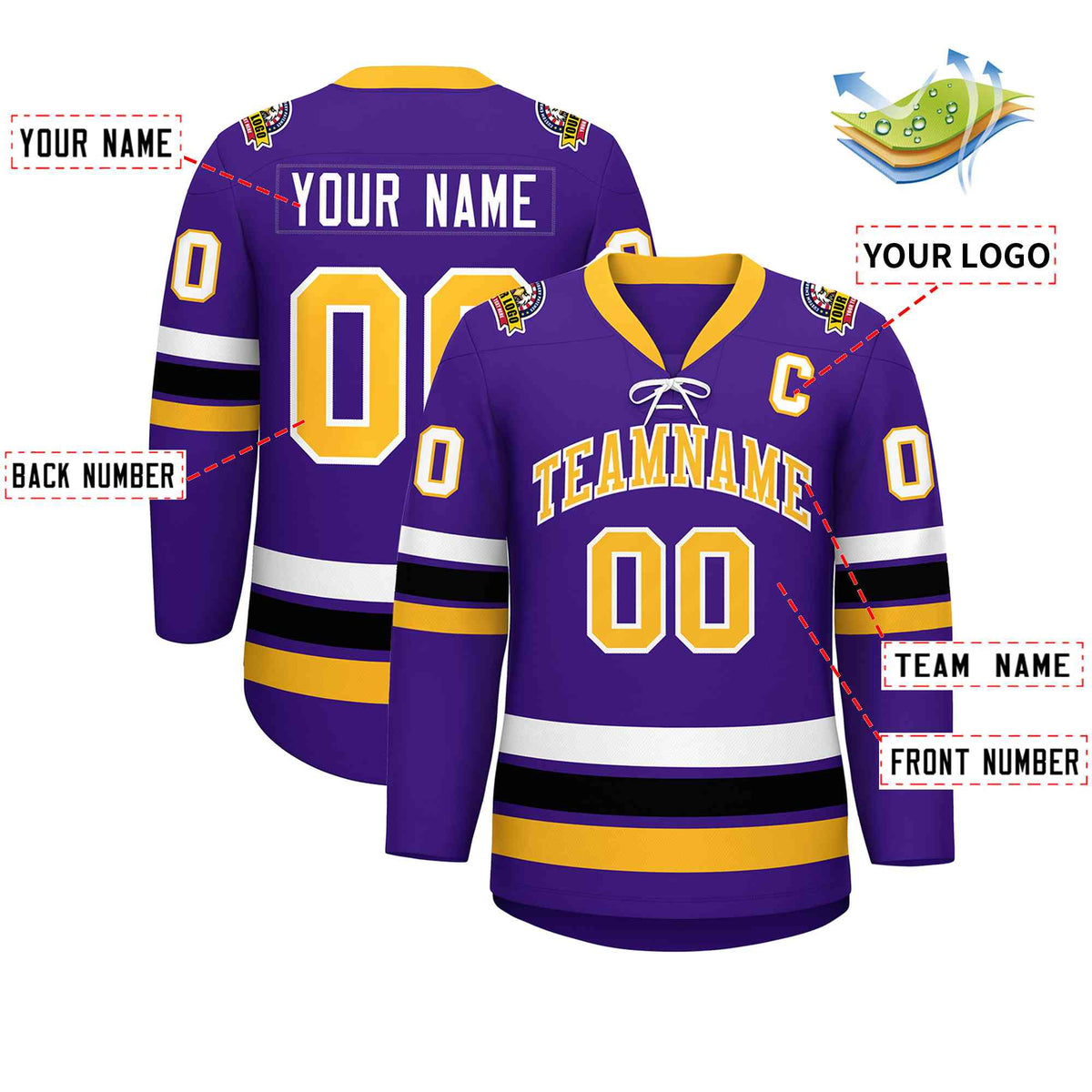 Custom Purple Yellow-White Lace-Up Neck Hockey Jersey | KXKSHOP