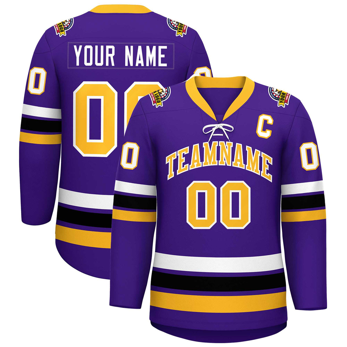 Custom Purple Yellow-White Lace-Up Neck Hockey Jersey | KXKSHOP
