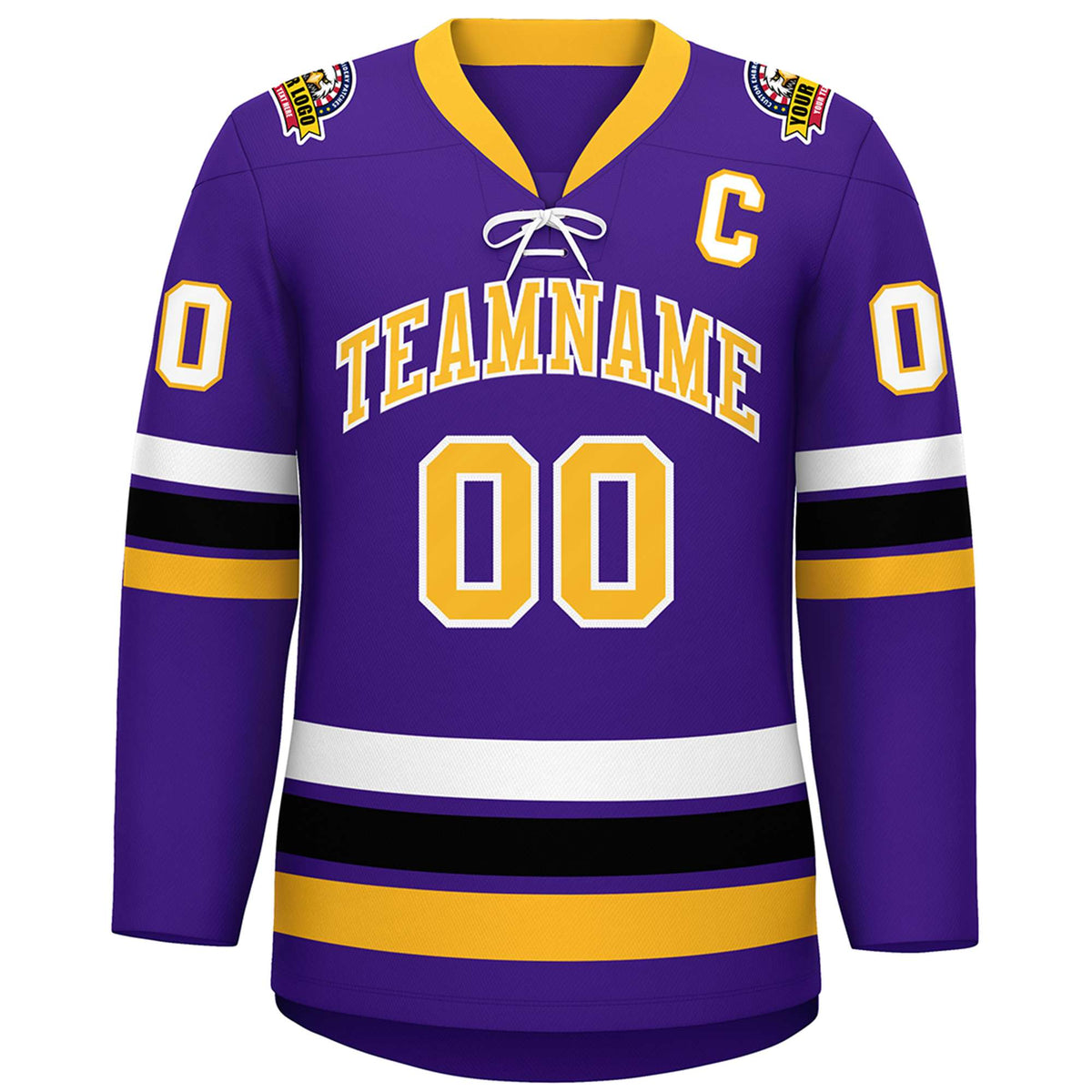 Custom Purple Yellow-White Lace-Up Neck Hockey Jersey | KXKSHOP