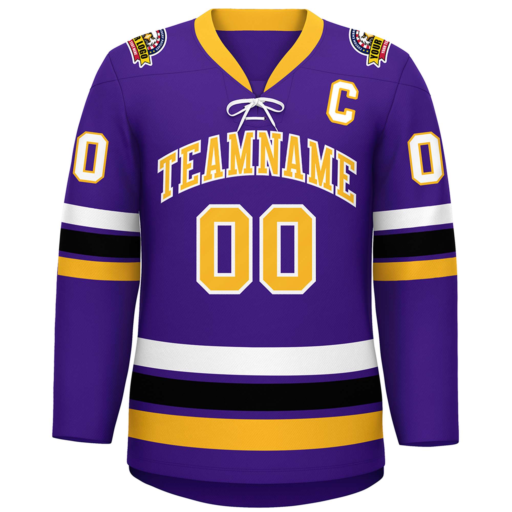 Custom Purple Yellow-White Lace-Up Neck Hockey Jersey | KXKSHOP