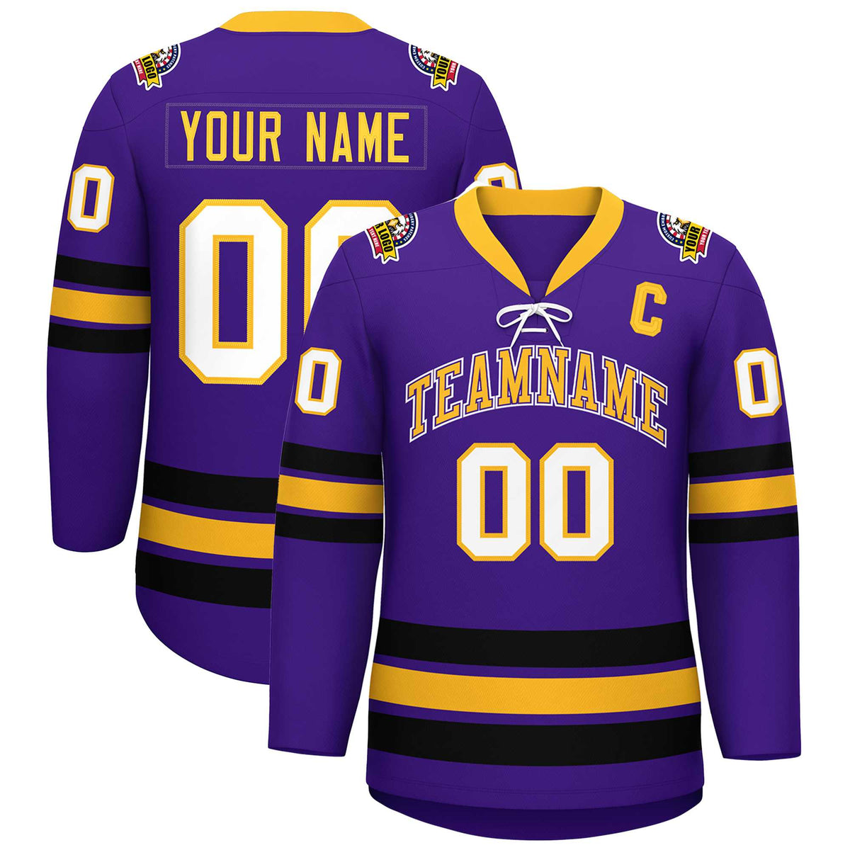 Custom Purple Yellow-Black Lace-Up Neck Hockey Jersey | KXKSHOP