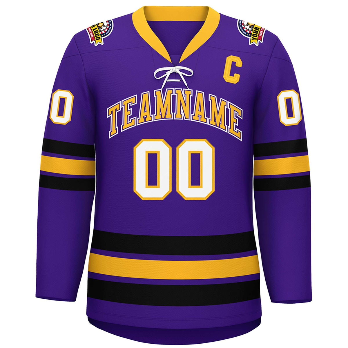 Custom Purple Yellow-Black Lace-Up Neck Hockey Jersey | KXKSHOP