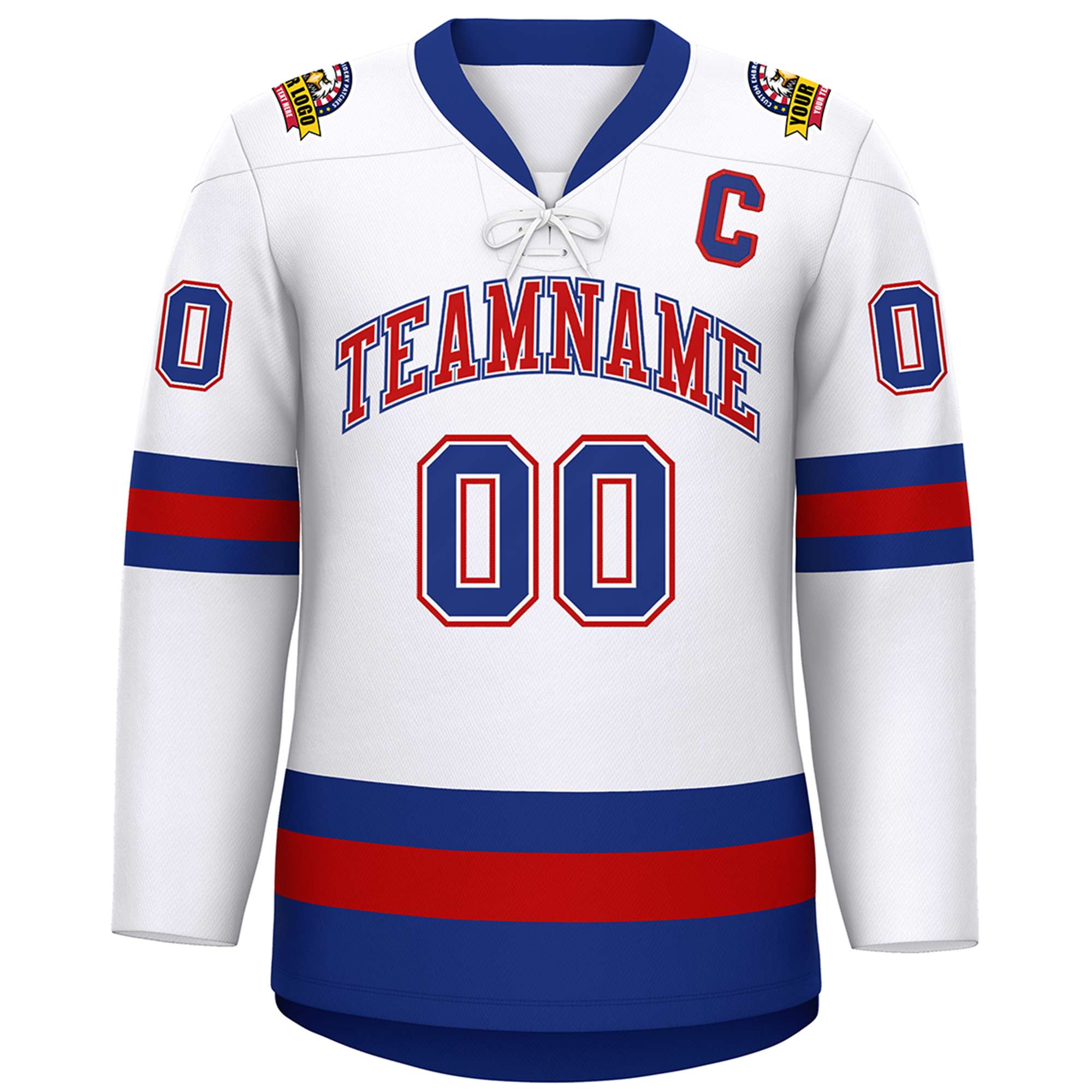 Custom White Red-Royal Lace-Up Neck Hockey Jersey | KXKSHOP