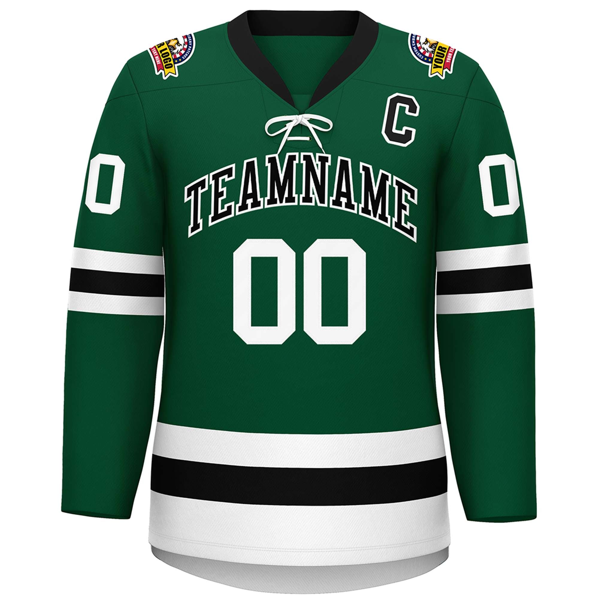 Custom Green Black-White Lace-Up Neck Hockey Jersey | KXKSHOP