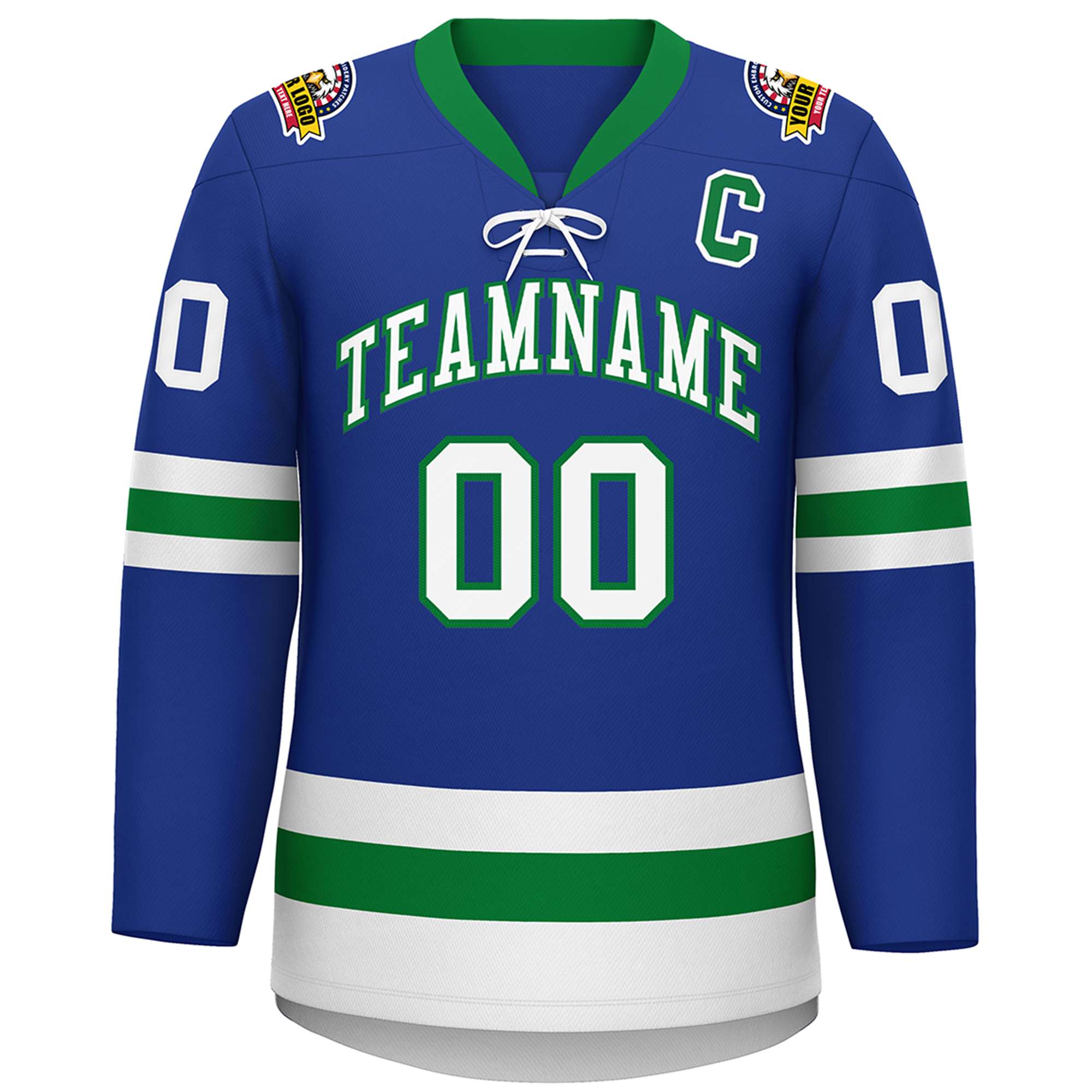 Custom Royal Kelly Green-White Lace-Up Neck Hockey Jersey | KXKSHOP