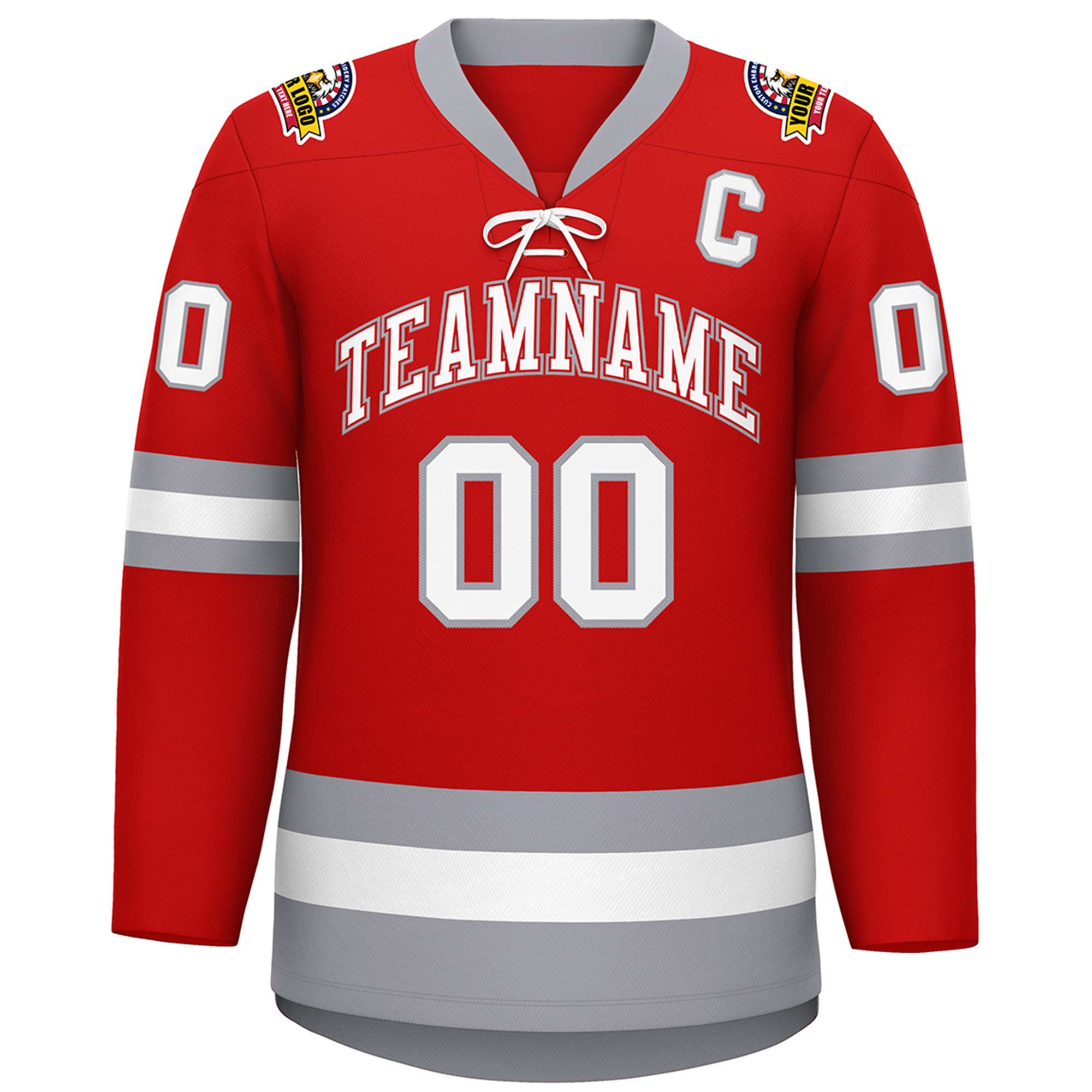 Custom Red White-Gray Lace-Up Neck Hockey Jersey | KXKSHOP