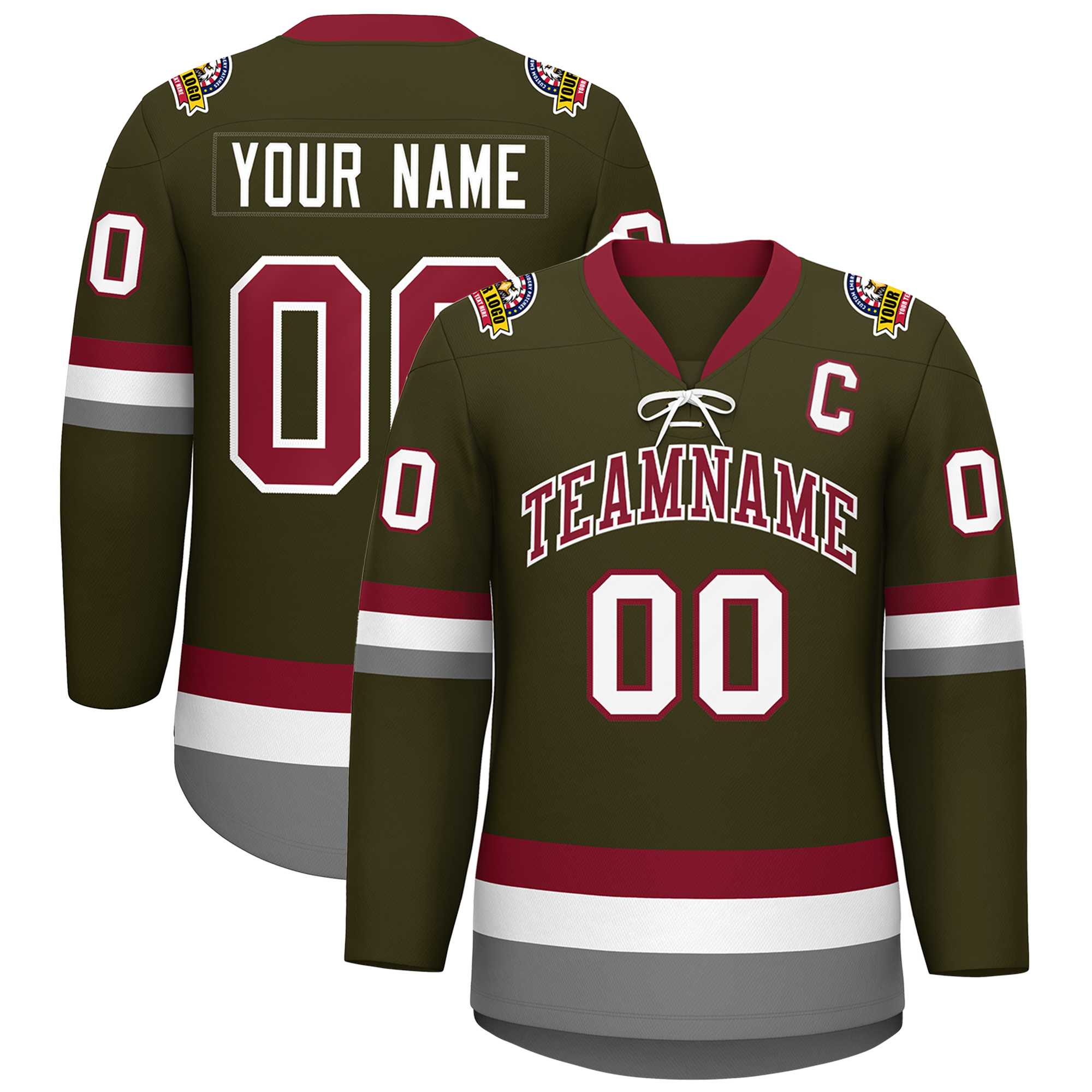 Custom Olive Crimson-White Lace-Up Neck Hockey Jersey | KXKSHOP
