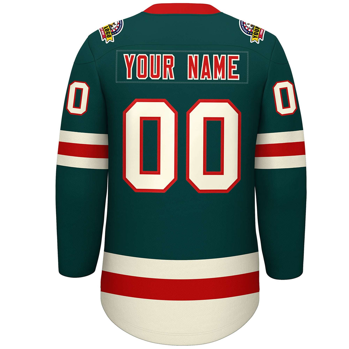 Custom Midnight Green Red-Cream Lace-Up Neck Hockey Jersey | KXKSHOP