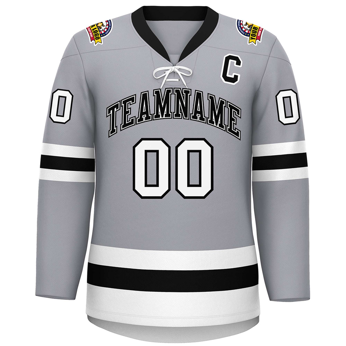 Custom Gray Black-White Lace-Up Neck Hockey Jersey | KXKSHOP