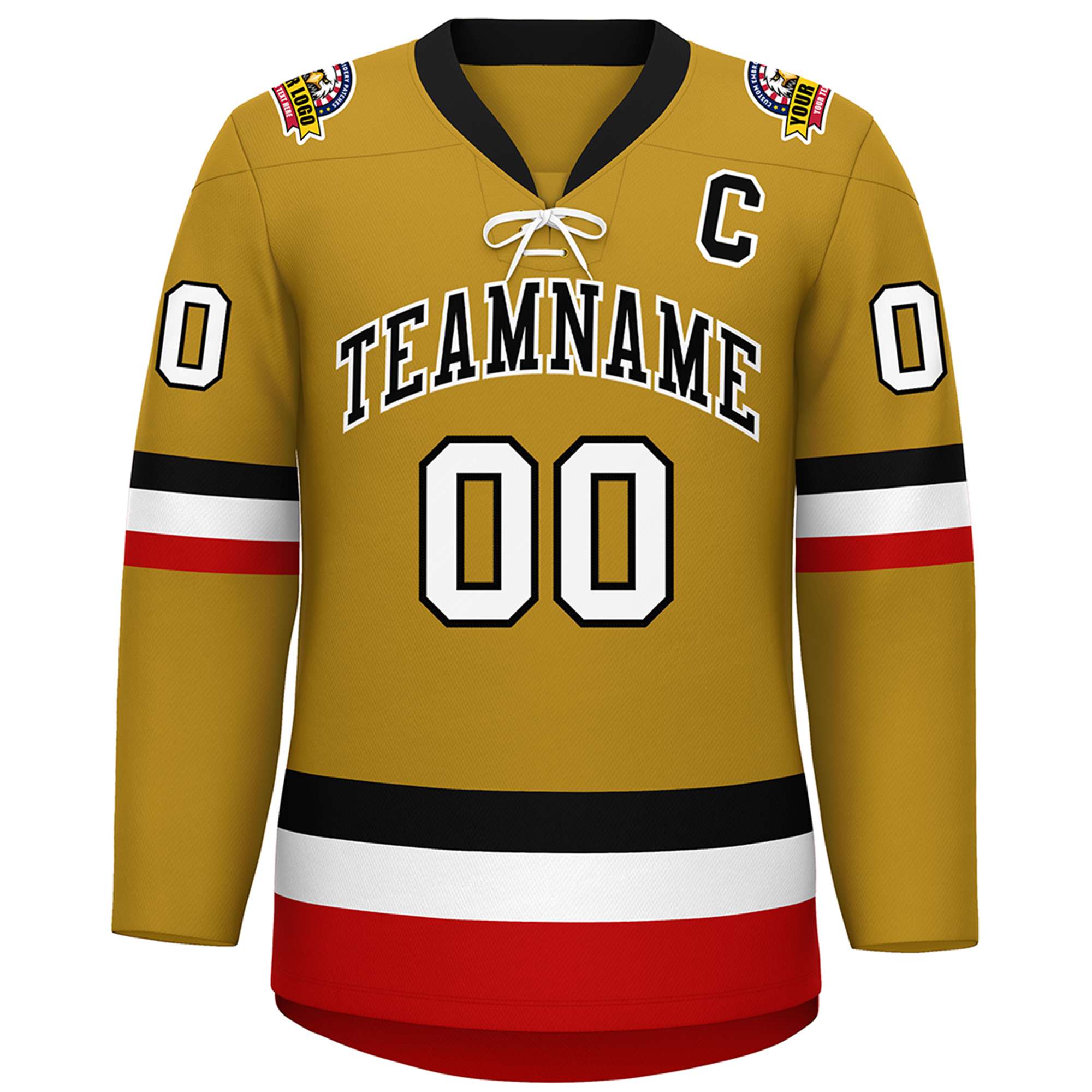 Custom Old Gold Black-White Lace-Up Neck Hockey Jersey | KXKSHOP