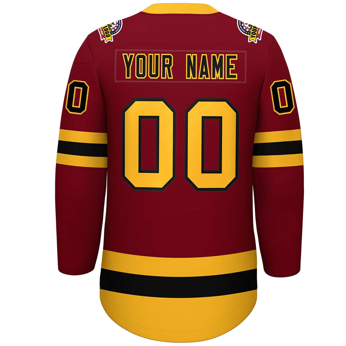 Custom Crimson Black-Gold Lace-Up Neck Hockey Jersey | KXKSHOP