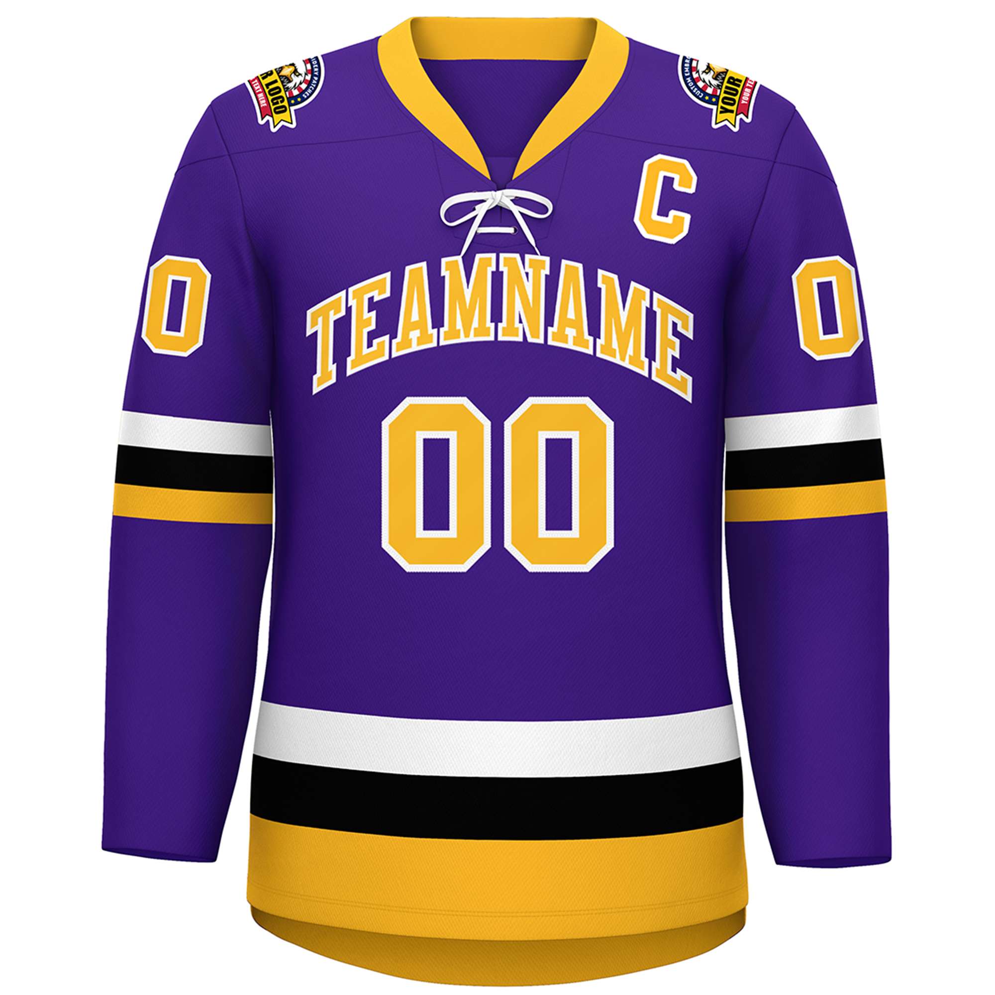 Custom Purple Gold-White Lace-Up Neck Hockey Jersey | KXKSHOP