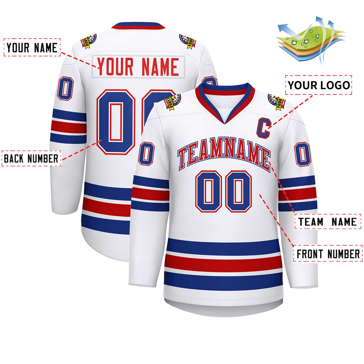 Custom White Red White-Royal Classic Style Hockey Jersey | KXKSHOP