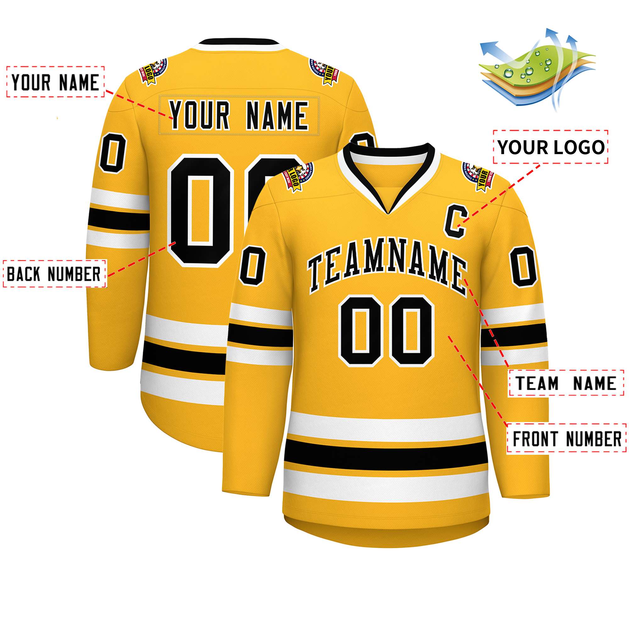 Custom Gold Black-White Classic Style Hockey Jersey | KXKSHOP