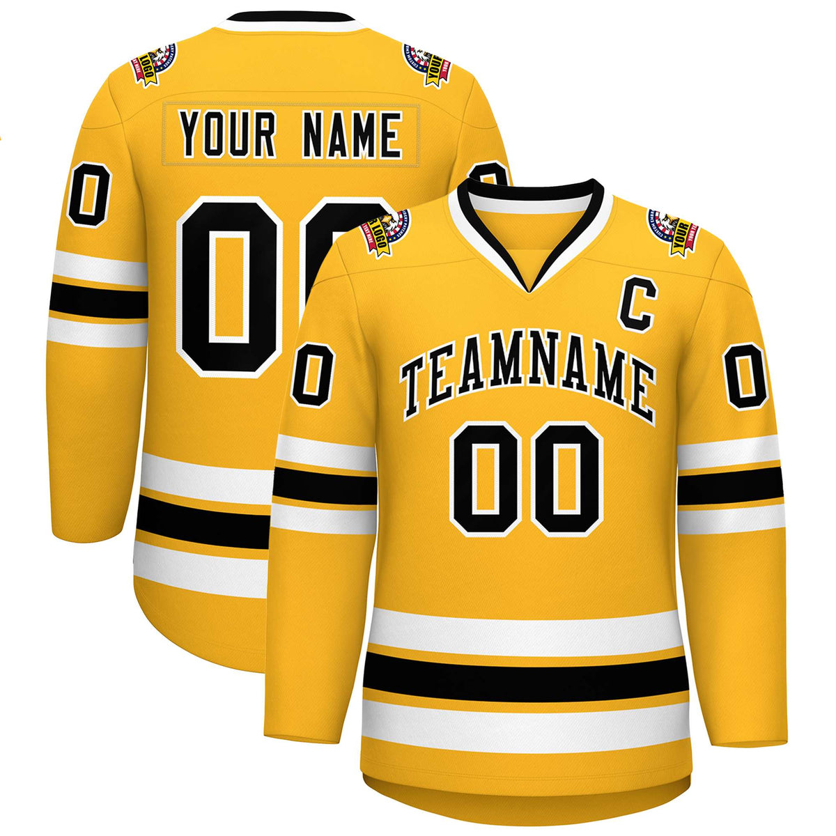 Custom Gold Black-White Classic Style Hockey Jersey | KXKSHOP