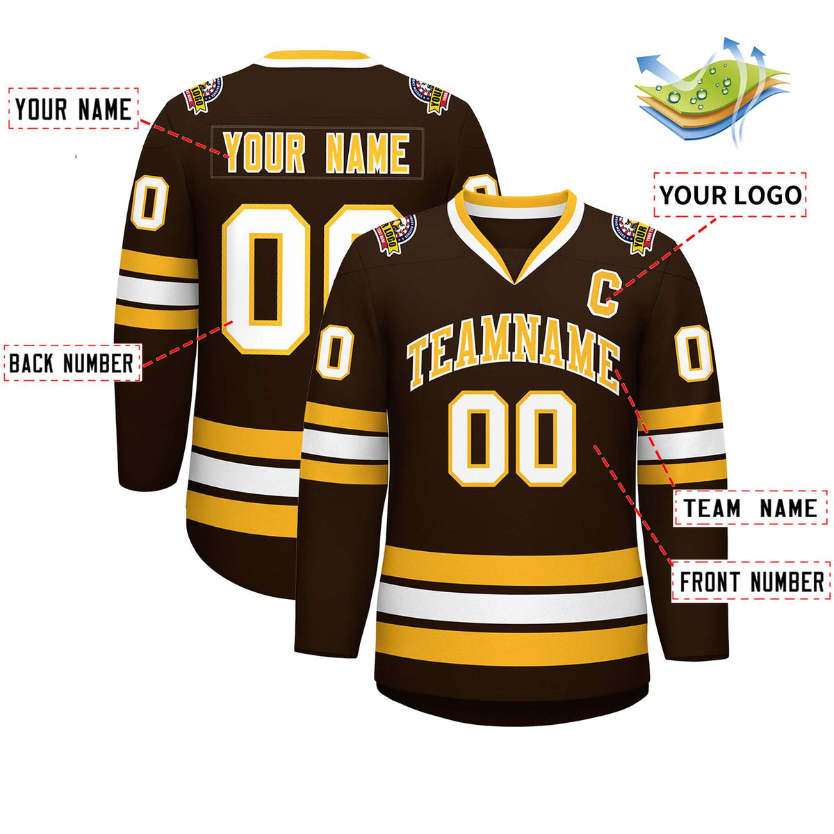 Custom Brown Gold-White Classic Style Hockey Jersey | KXKSHOP