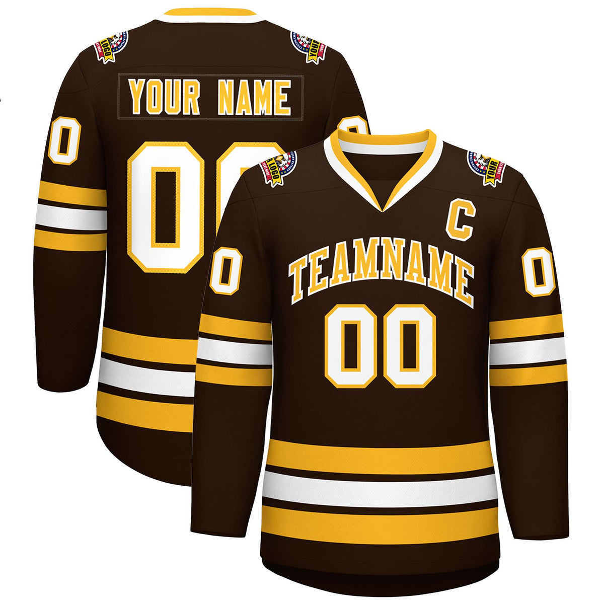 Custom Brown Gold-White Classic Style Hockey Jersey | KXKSHOP