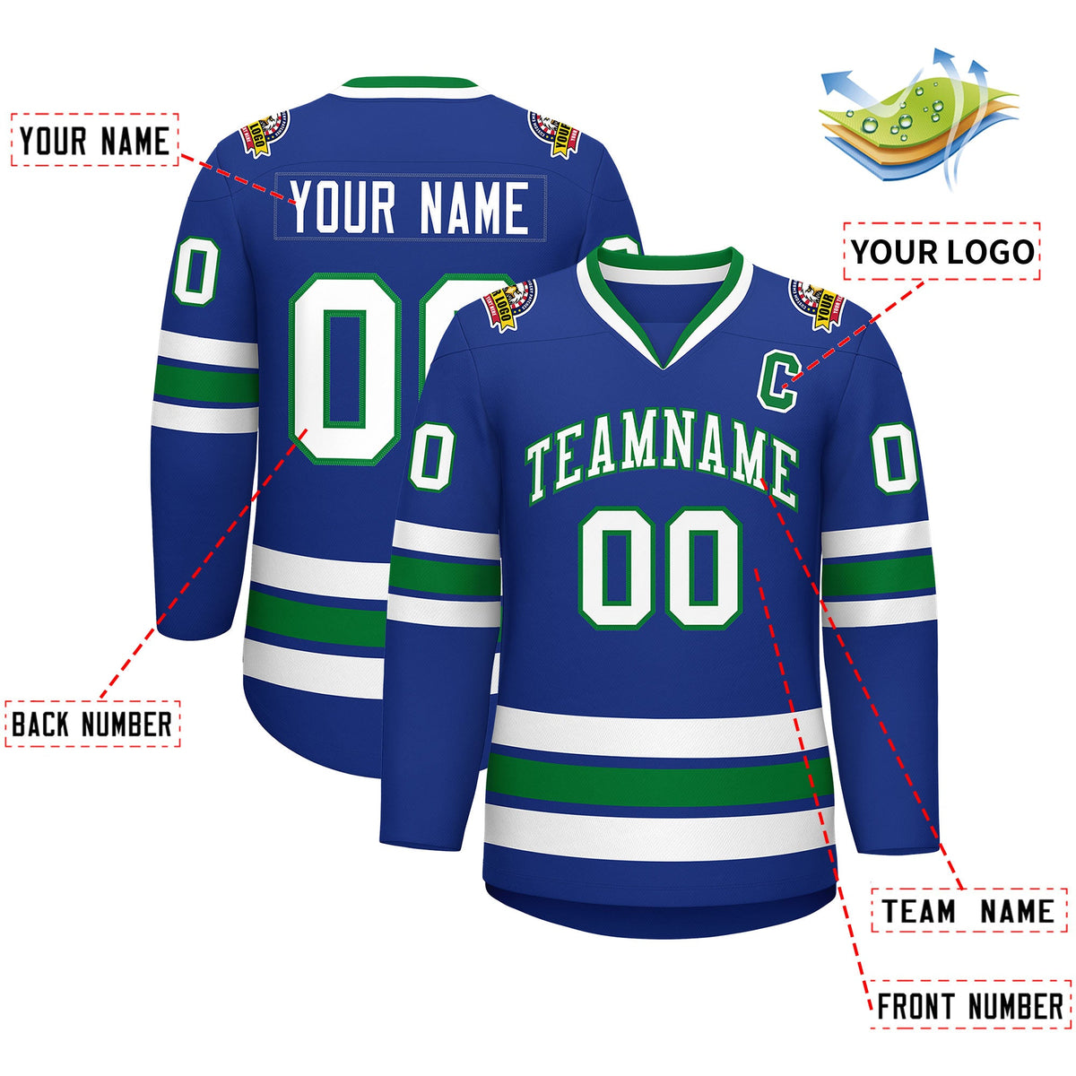 Custom Royal White-Kelly Green Classic Style Hockey Jersey | KXKSHOP