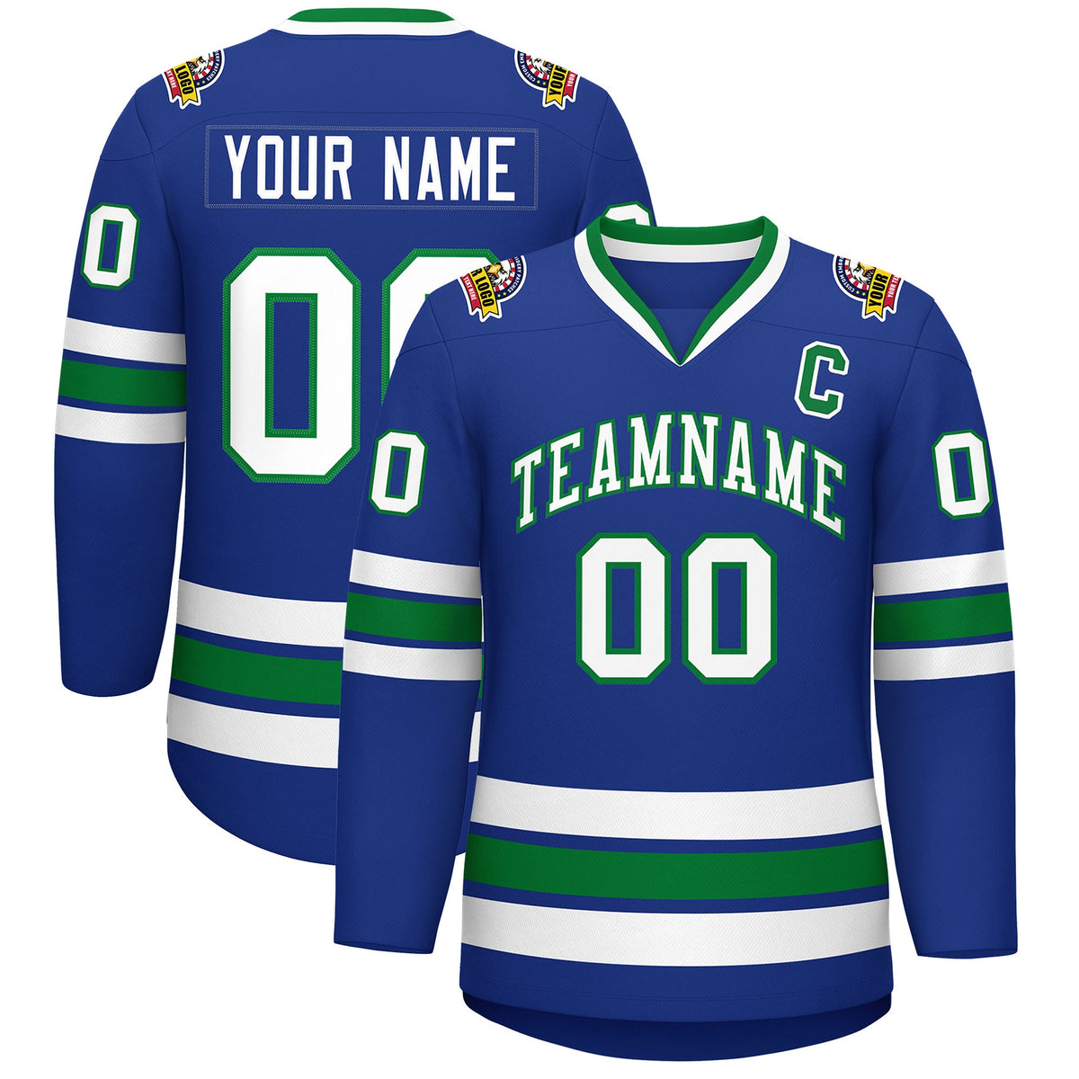 Custom Royal White-Kelly Green Classic Style Hockey Jersey | KXKSHOP