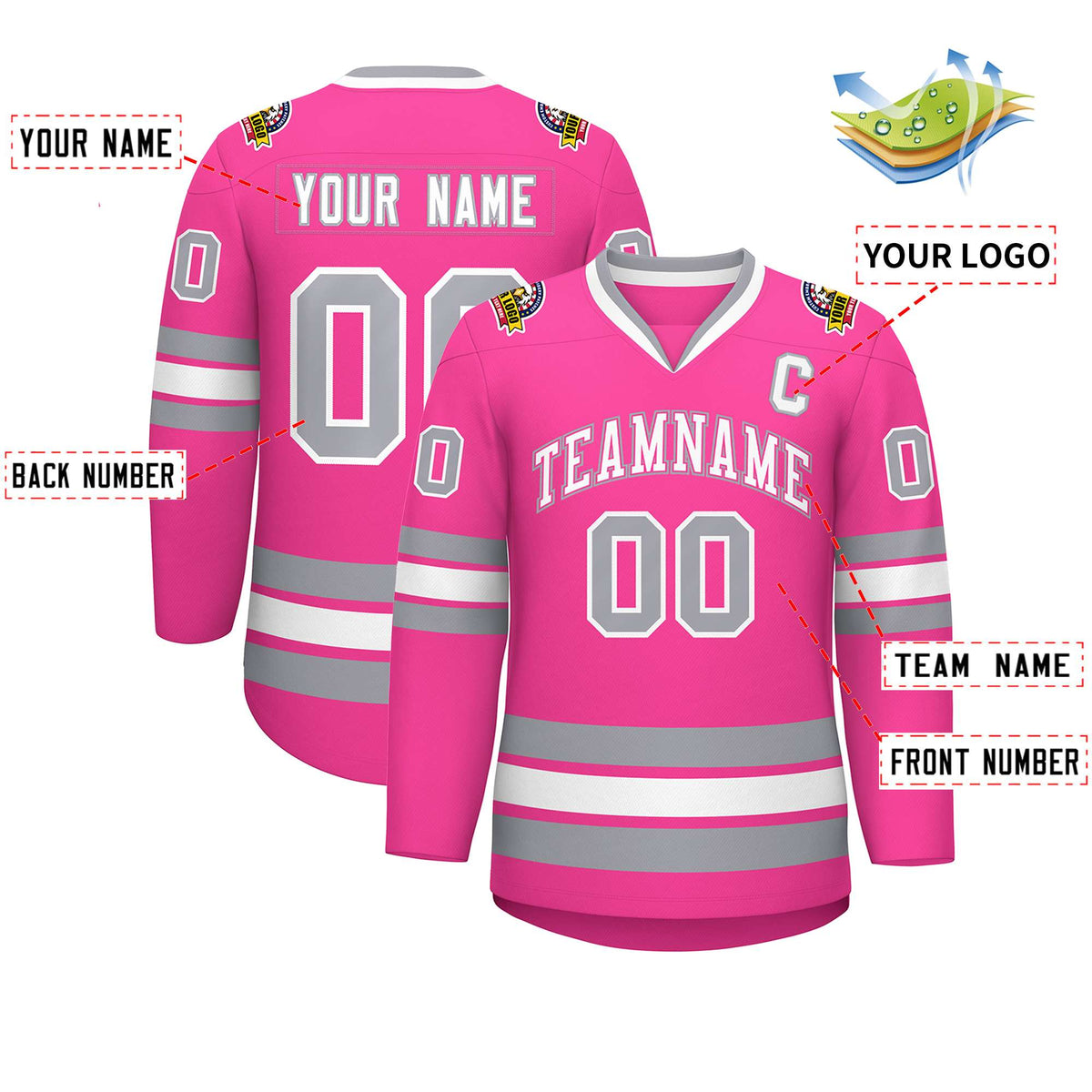Custom Pink White Pink-Gray Classic Style Hockey Jersey | KXKSHOP