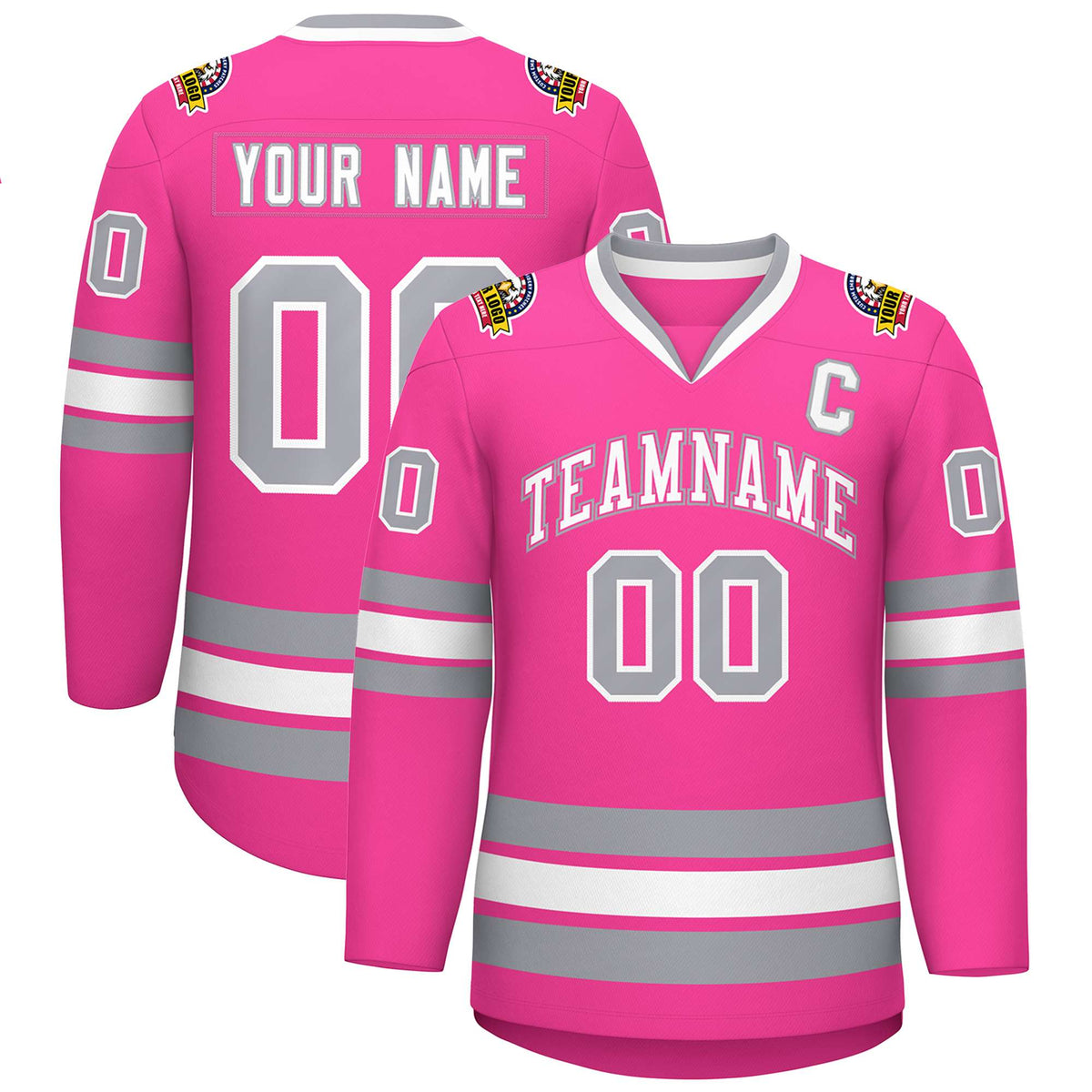 Custom Pink White Pink-Gray Classic Style Hockey Jersey | KXKSHOP