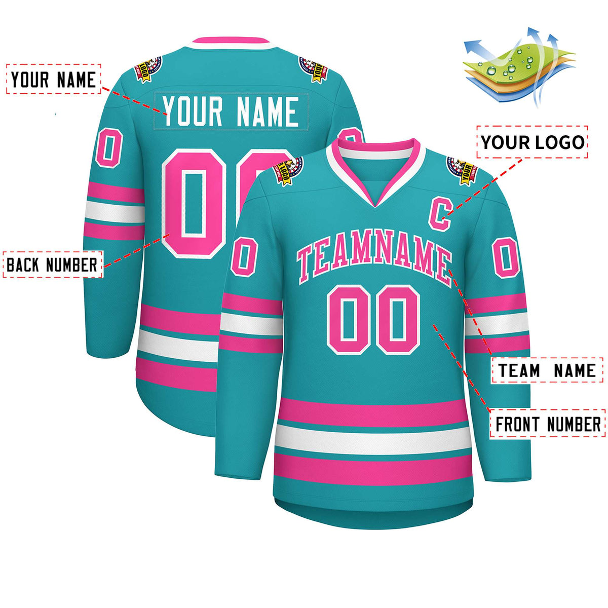 Custom Aqua Pink-White Classic Style Hockey Jersey | KXKSHOP