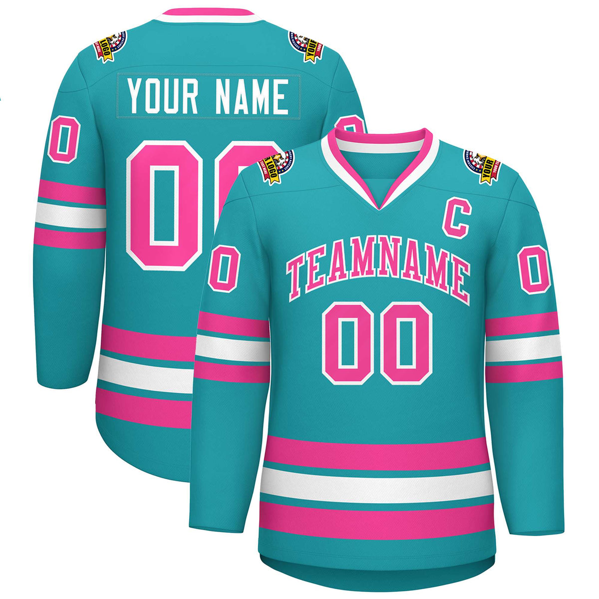 Custom Aqua Pink-White Classic Style Hockey Jersey | KXKSHOP