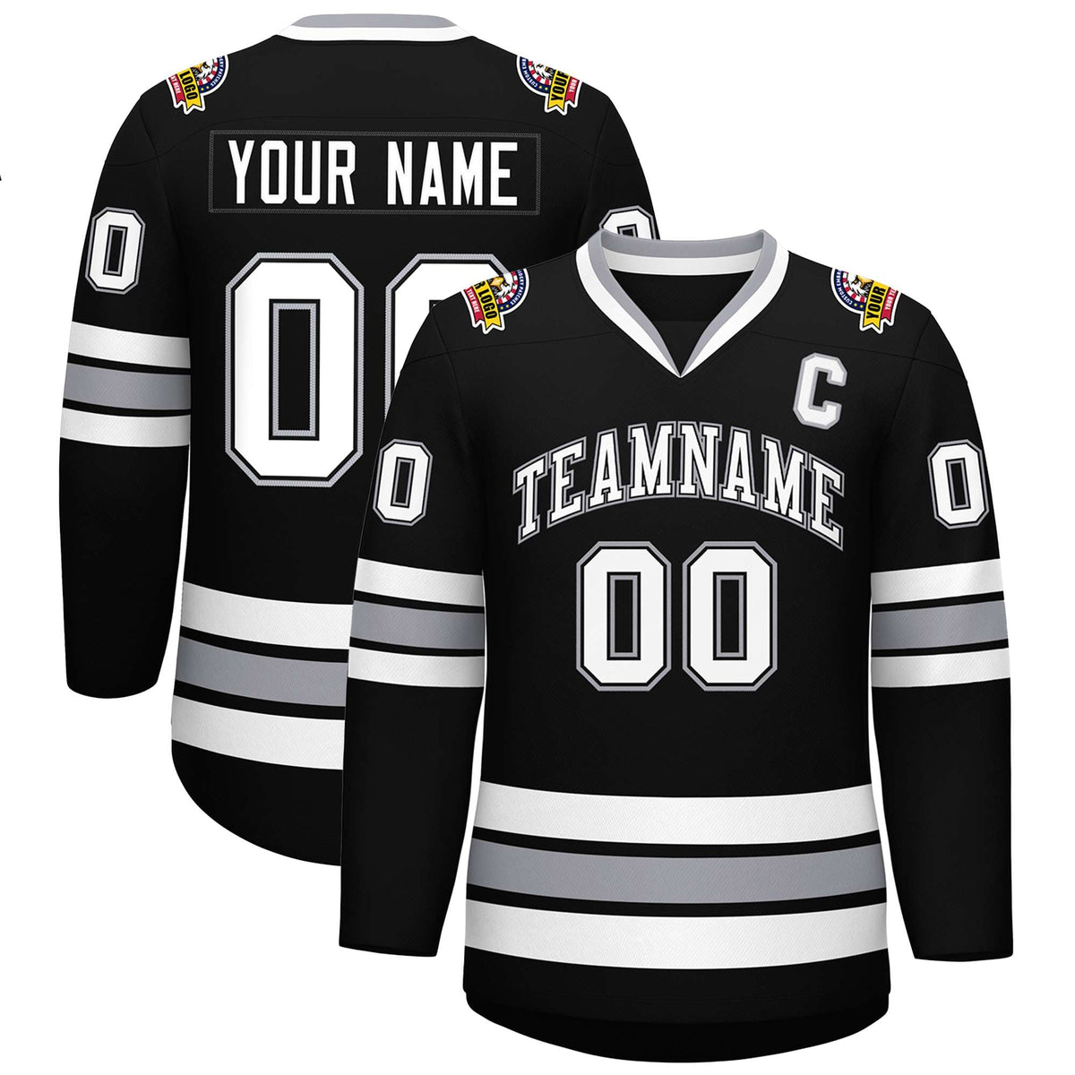 Custom Black White Black-Gray Classic Style Hockey Jersey | KXKSHOP