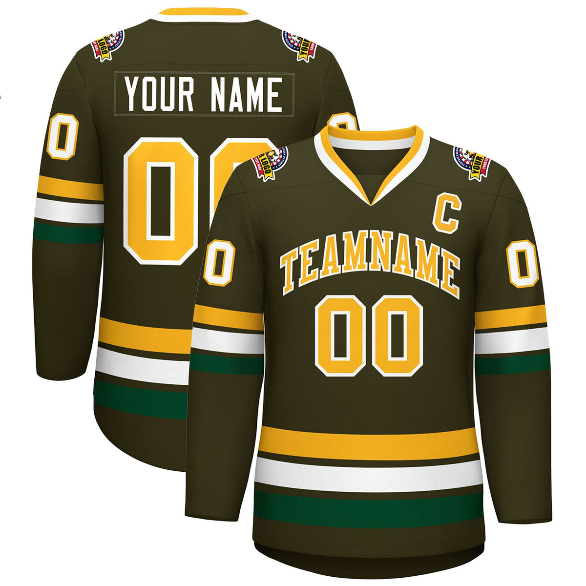Custom Olive Gold-White Classic Style Hockey Jersey | KXKSHOP