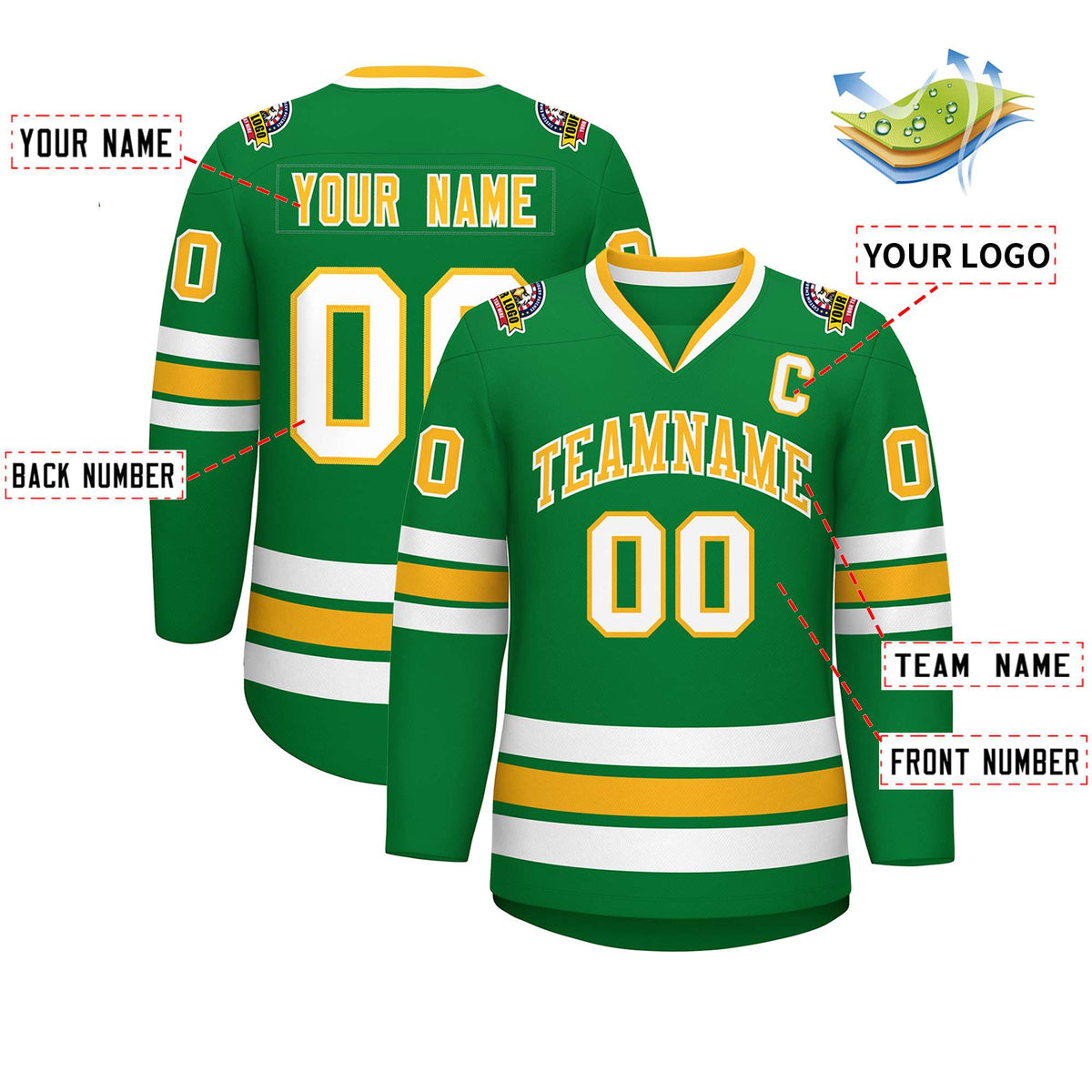 Custom Kelly Green Gold-White Classic Style Hockey Jersey | KXKSHOP
