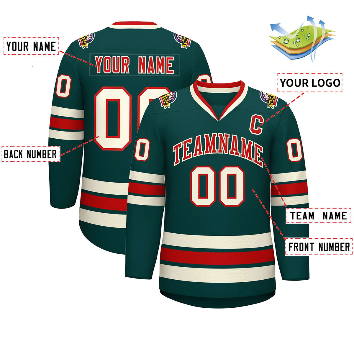 Custom Midnight Green Red-Khaki Classic Style Hockey Jersey | KXKSHOP