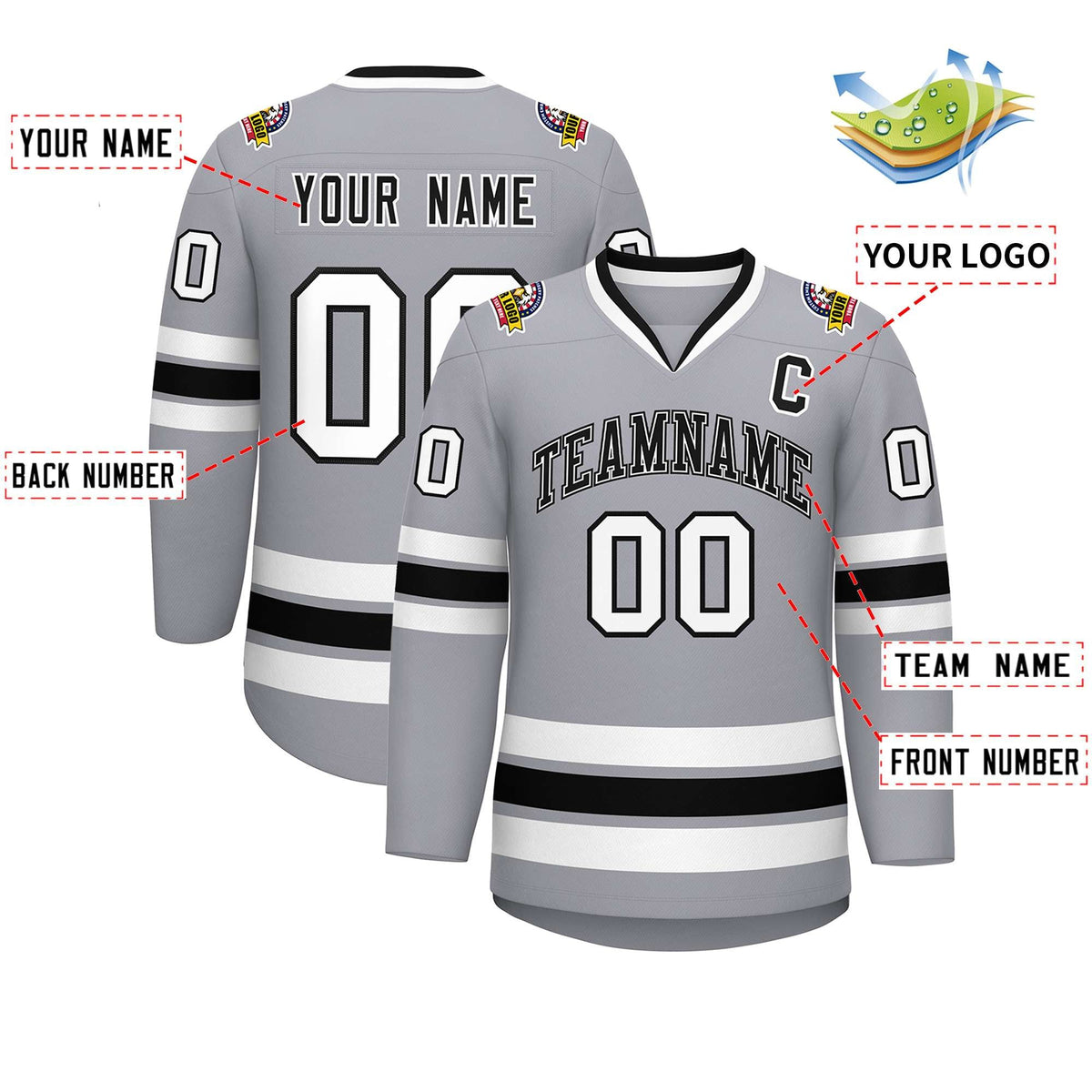 Custom Gray Black White-Black Classic Style Hockey Jersey | KXKSHOP
