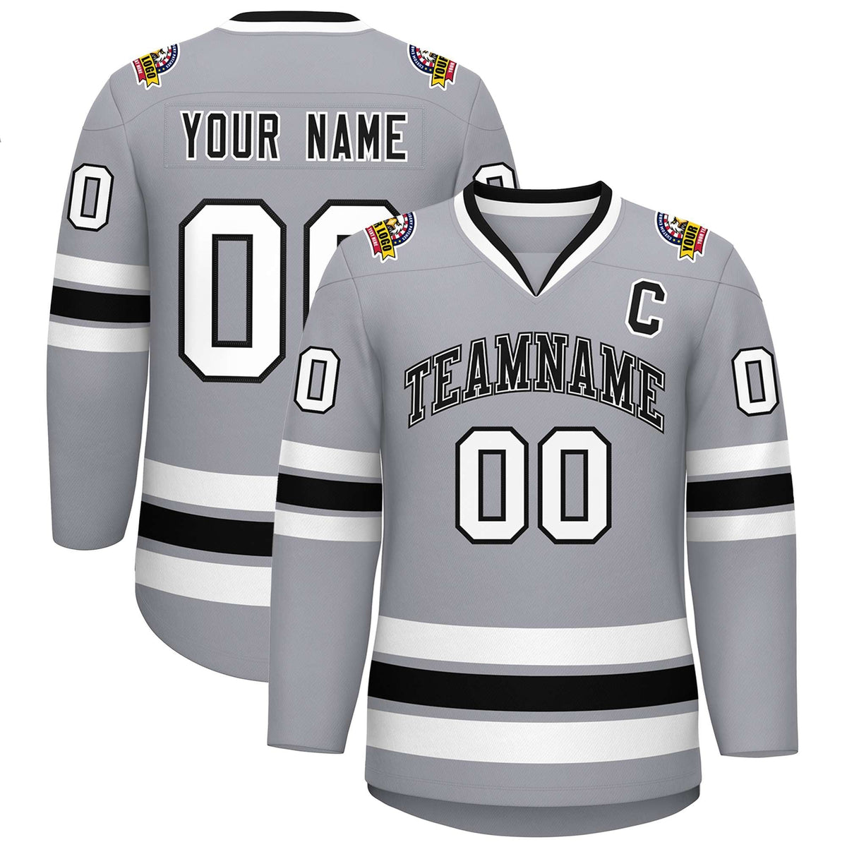 Custom Gray Black White-Black Classic Style Hockey Jersey | KXKSHOP