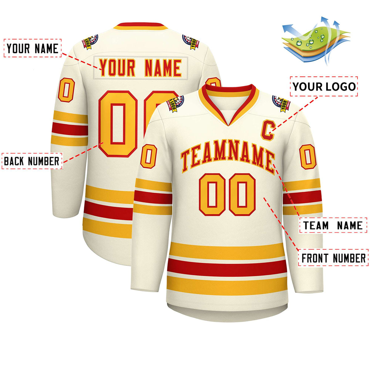 Custom Khaki Red-Gold Classic Style Hockey Jersey | KXKSHOP