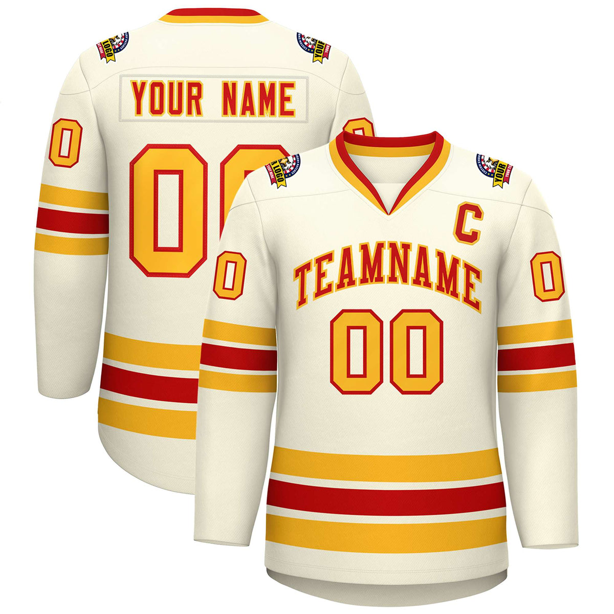 Custom Khaki Red-Gold Classic Style Hockey Jersey | KXKSHOP