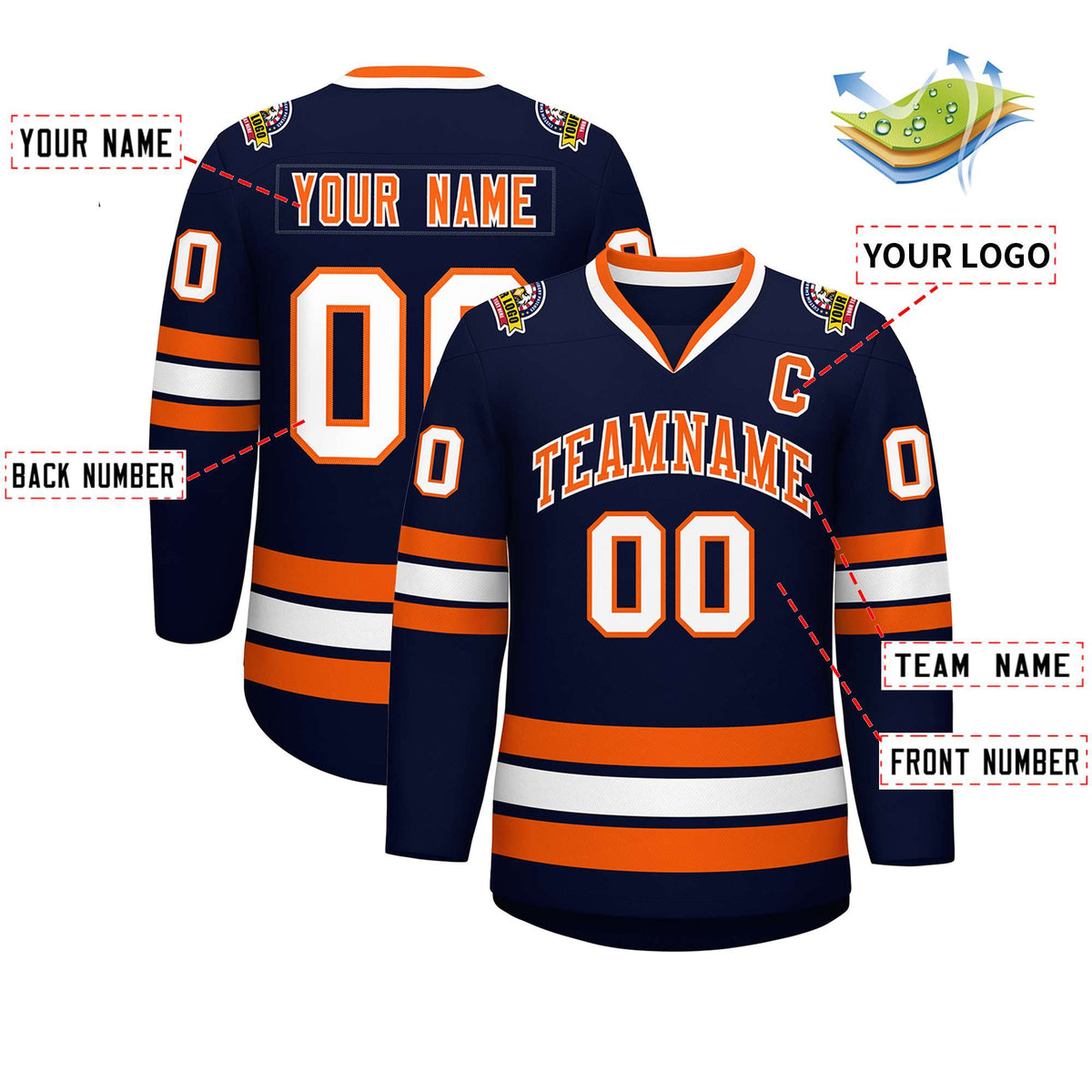 Custom Navy Orange-White Classic Style Hockey Jersey | KXKSHOP