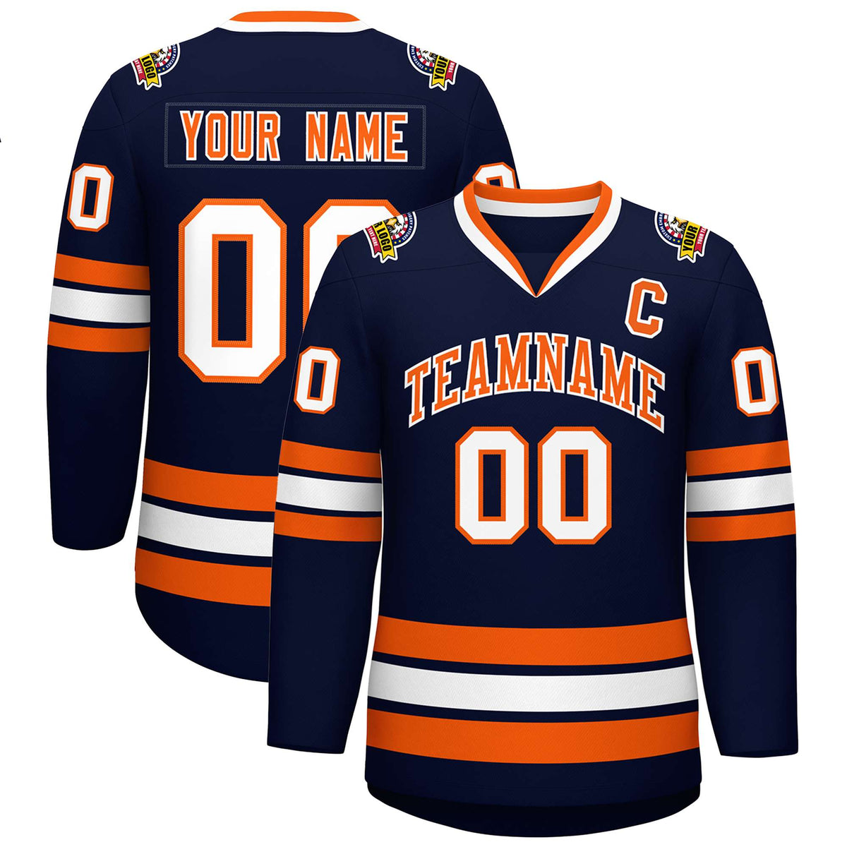 Custom Navy Orange-White Classic Style Hockey Jersey | KXKSHOP