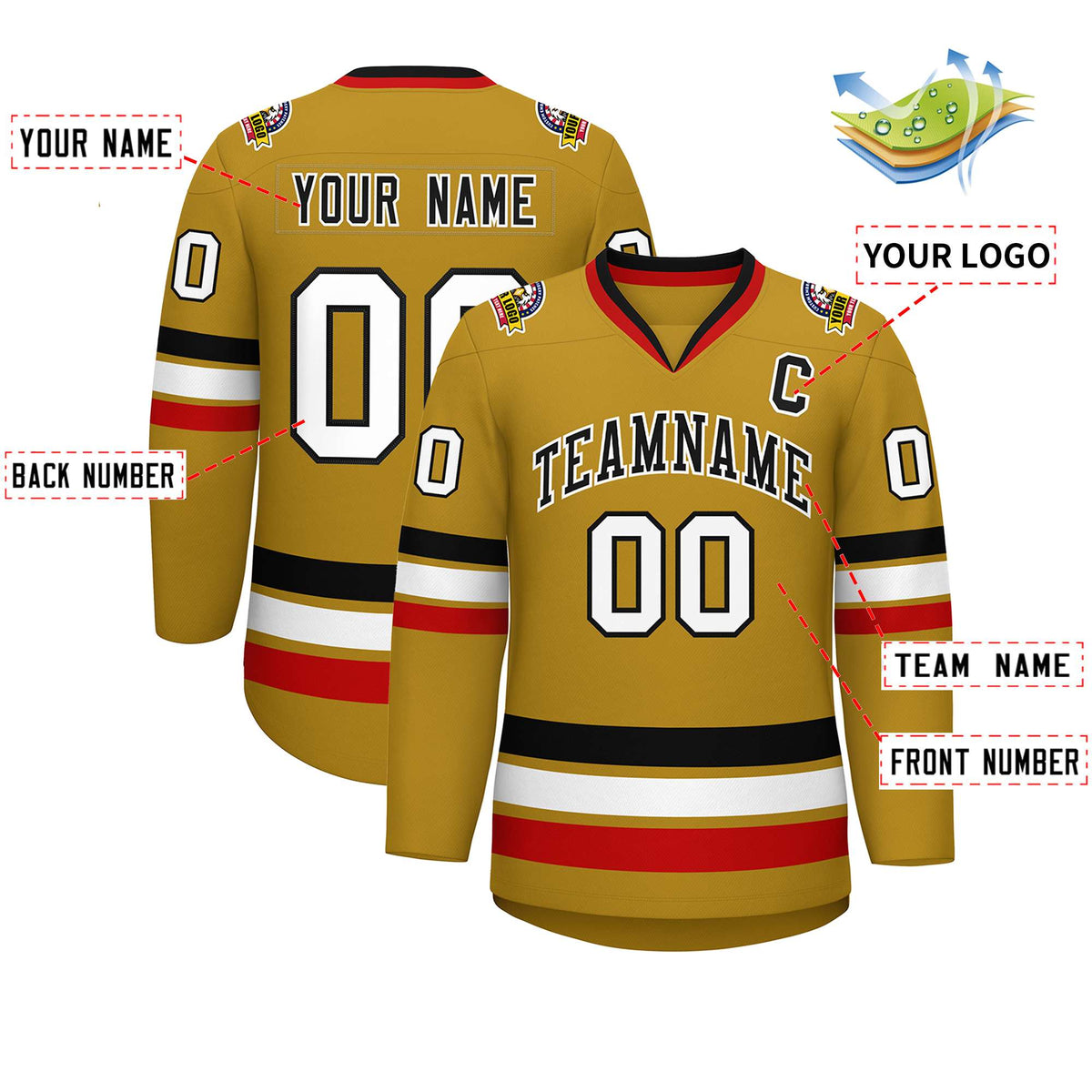 Custom Old Gold Black-White Classic Style Hockey Jersey | KXKSHOP