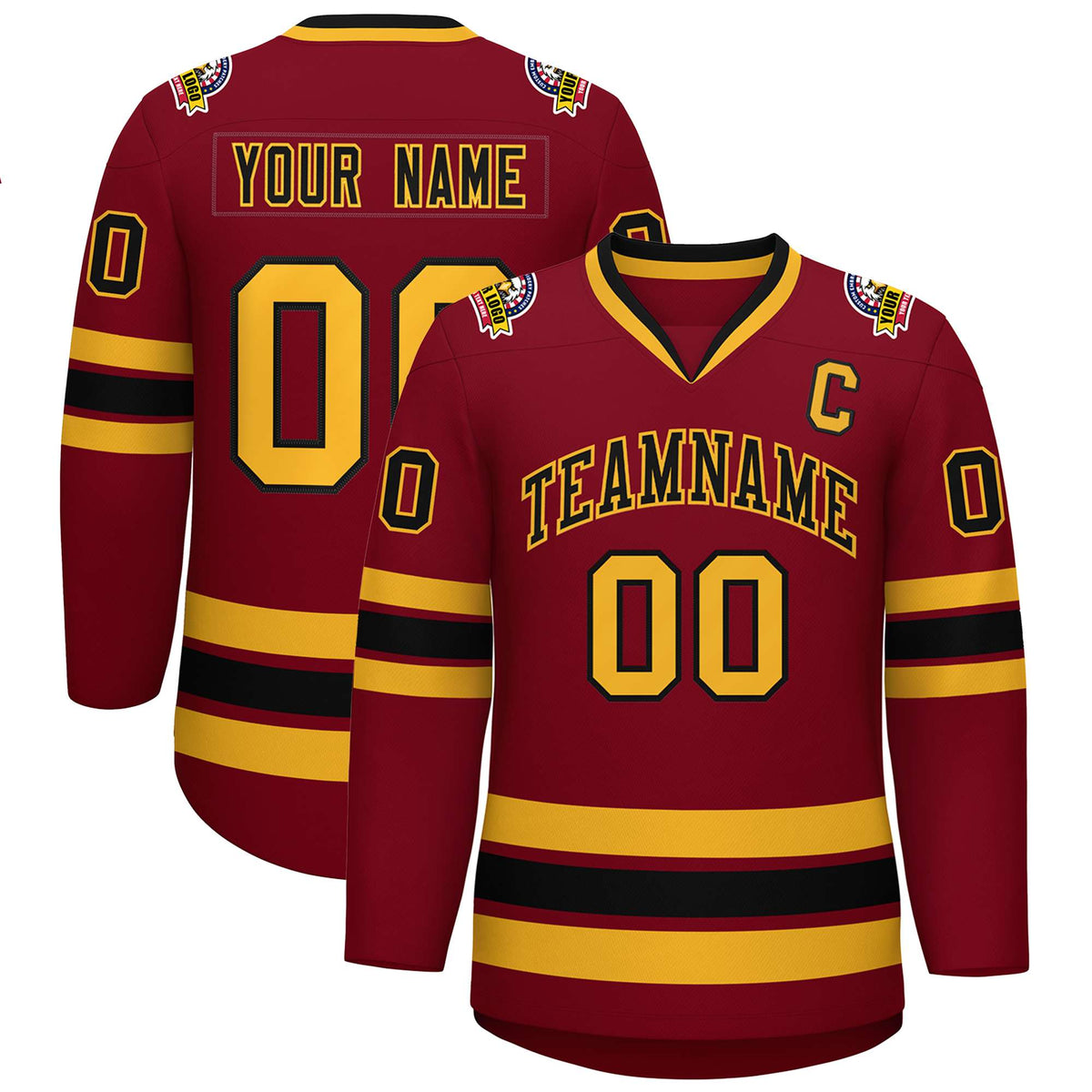Custom Crimson Black-Gold Classic Style Hockey Jersey | KXKSHOP