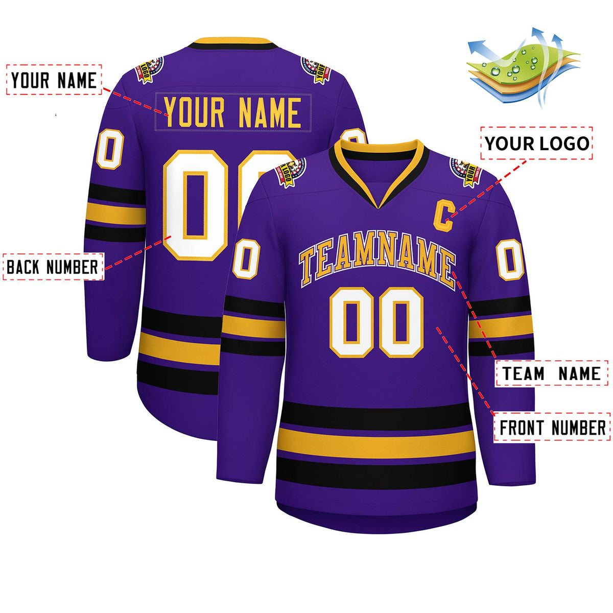 Custom Purple Gold Purple-White Classic Style Hockey Jersey | KXKSHOP