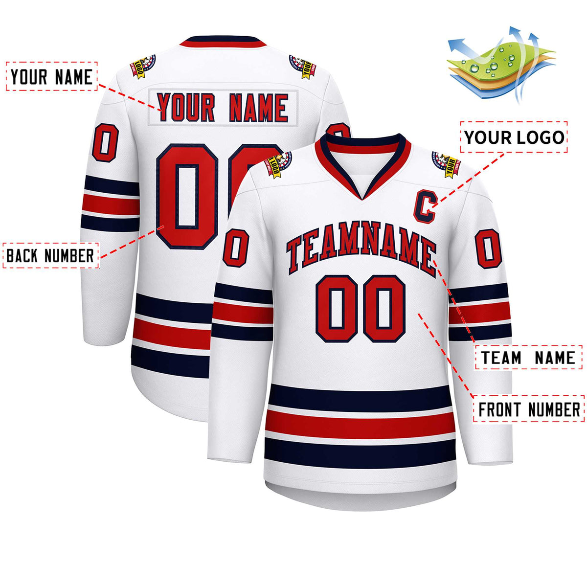 Custom White Red-Navy Classic Style Hockey Jersey | KXKSHOP