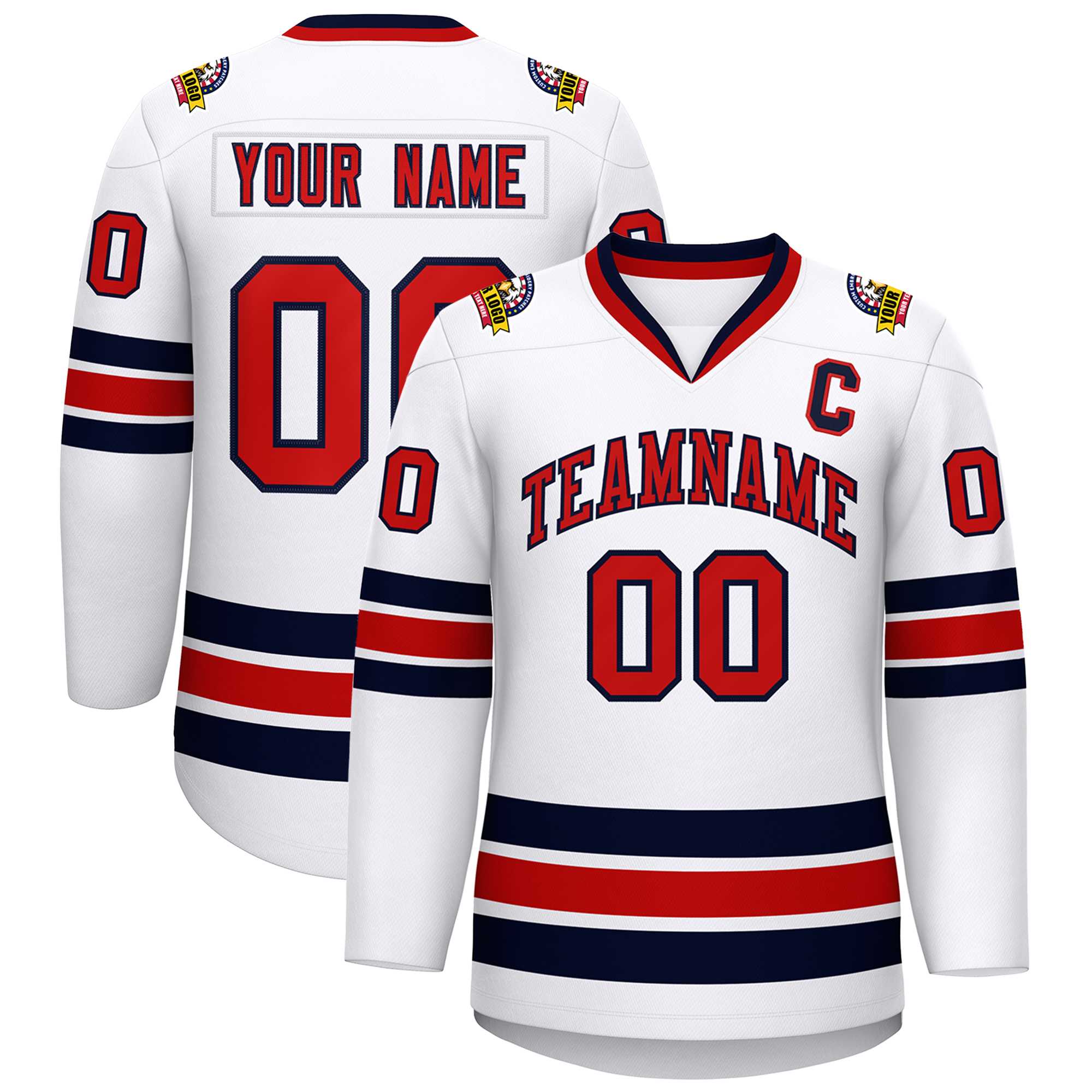 Custom White Red-Navy Classic Style Hockey Jersey | KXKSHOP