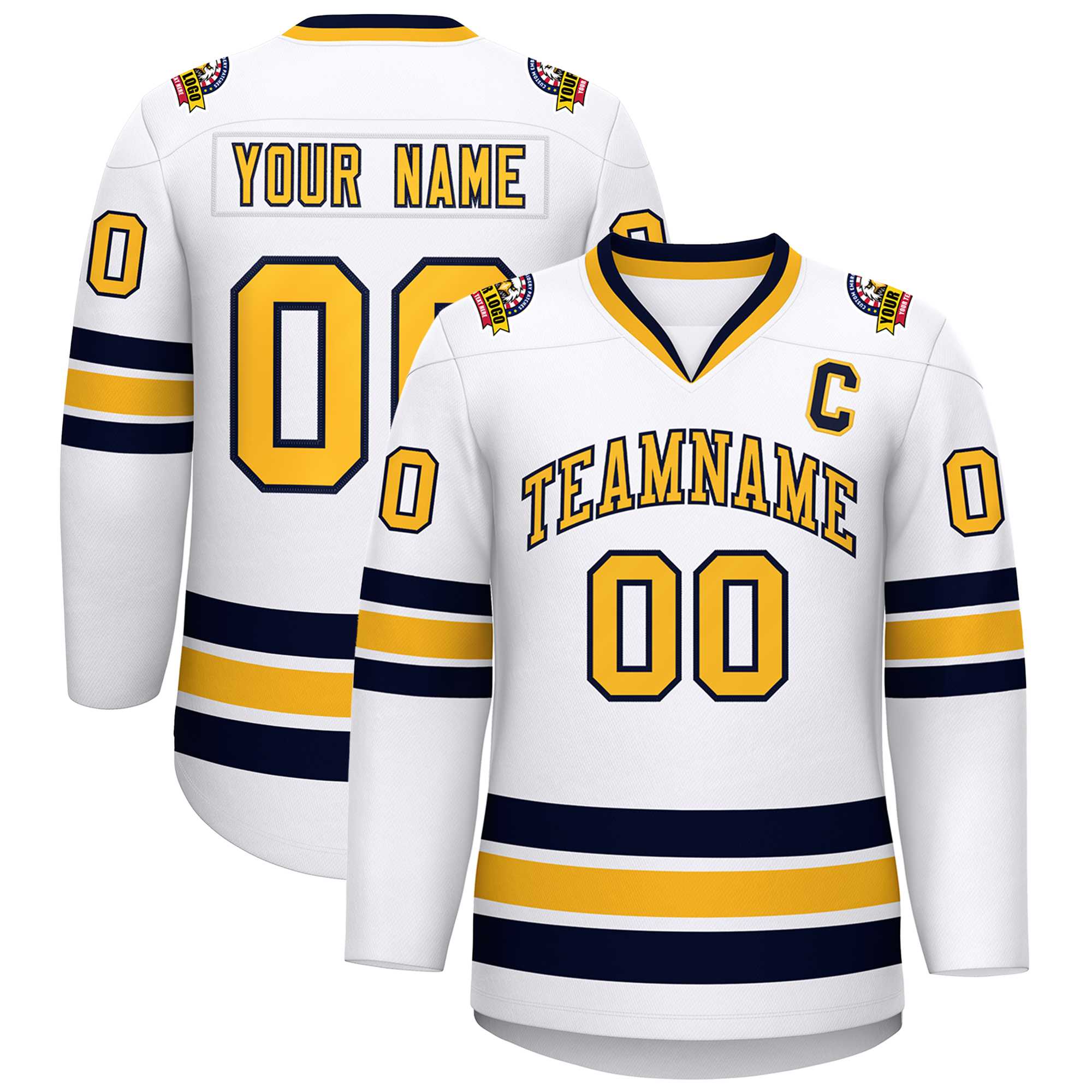 Custom White Gold-Navy Classic Style Hockey Jersey | KXKSHOP