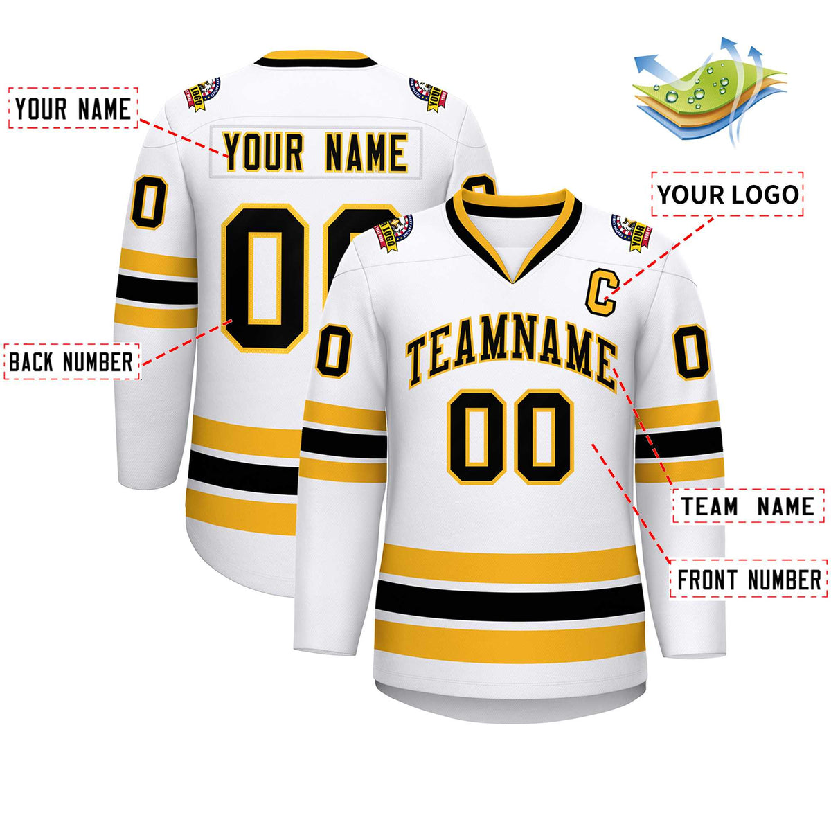 Custom White Black-Gold Classic Style Hockey Jersey | KXKSHOP