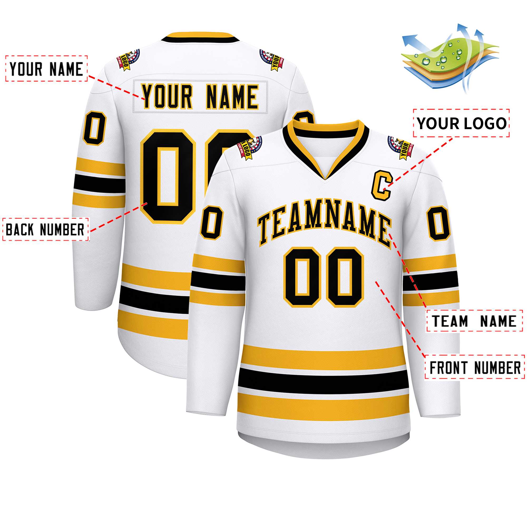 Custom White Black-Gold Classic Style Hockey Jersey | KXKSHOP