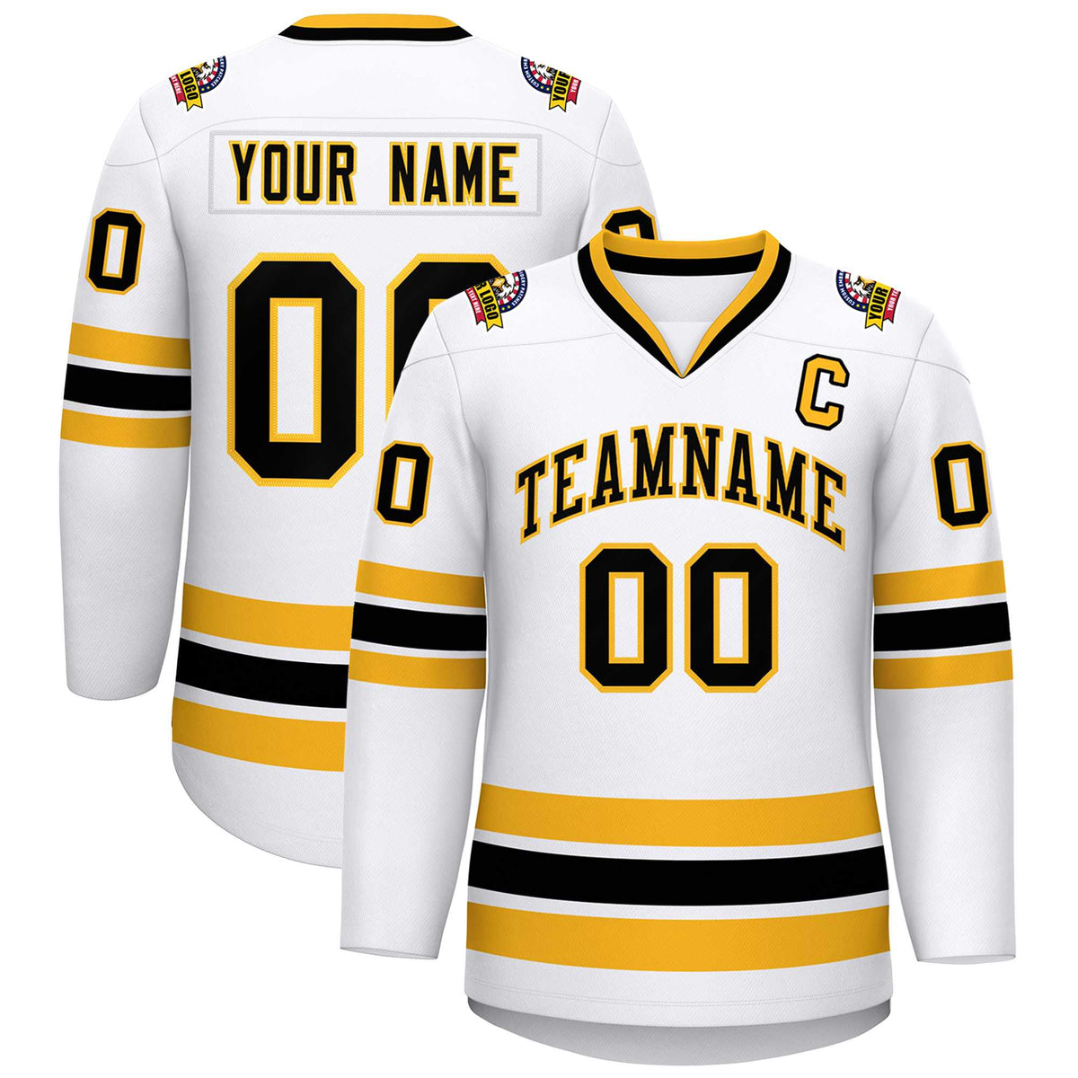Custom White Black-Gold Classic Style Hockey Jersey | KXKSHOP