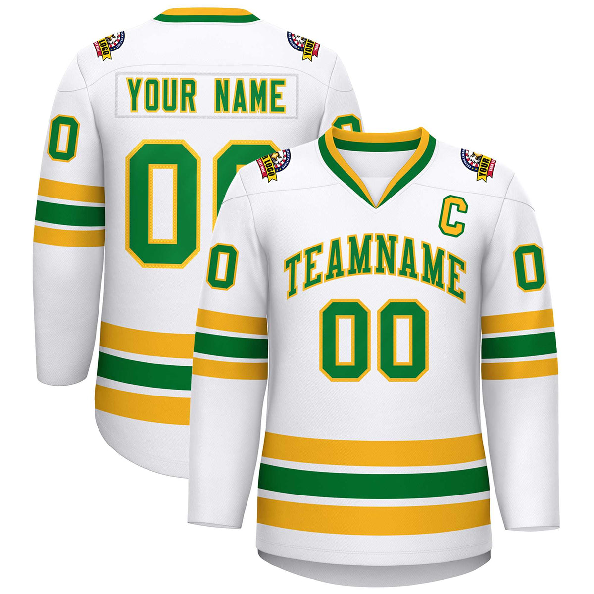 Custom White Kelly Green-Gold Classic Style Hockey Jersey | KXKSHOP