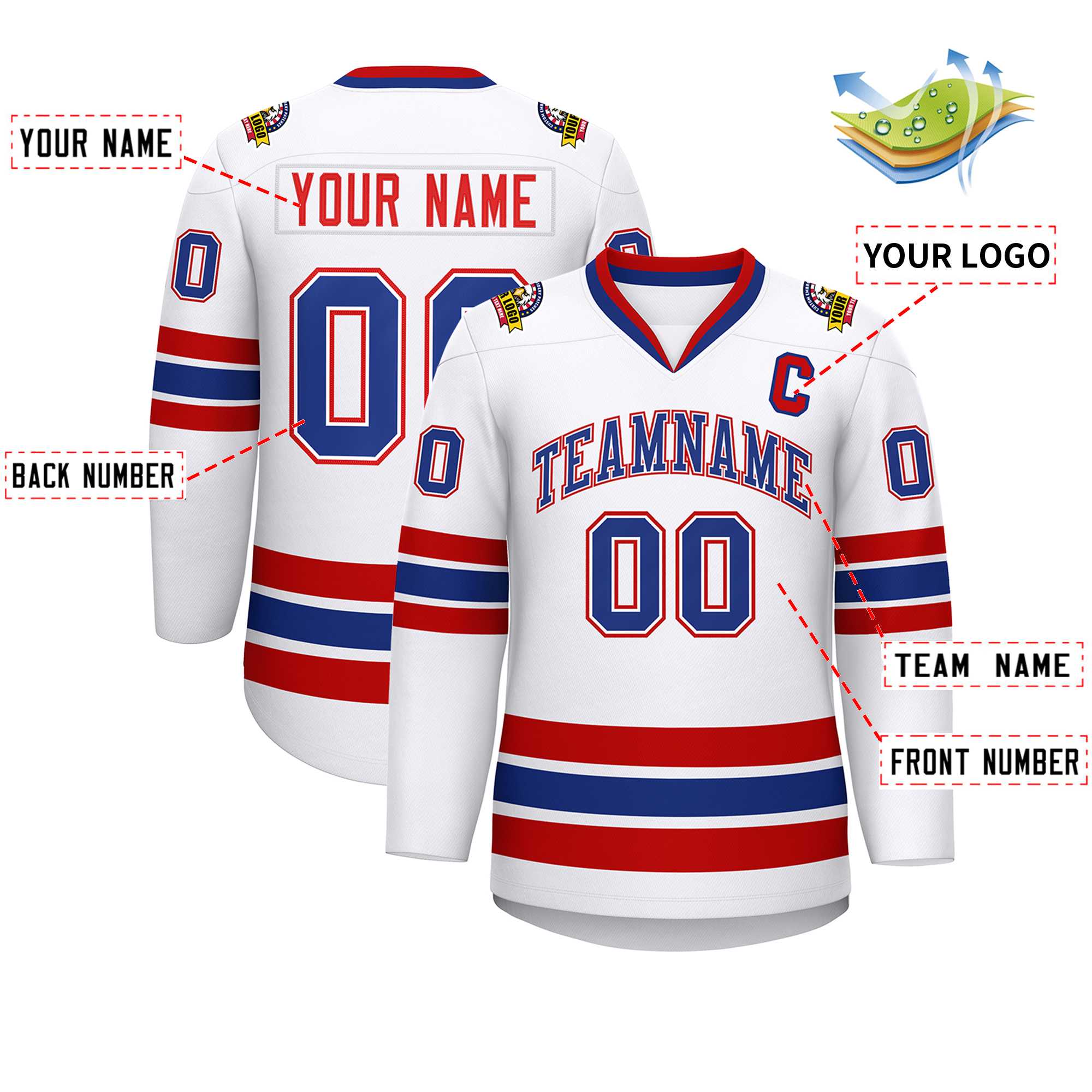 Custom White Royal White-Red Classic Style Hockey Jersey | KXKSHOP