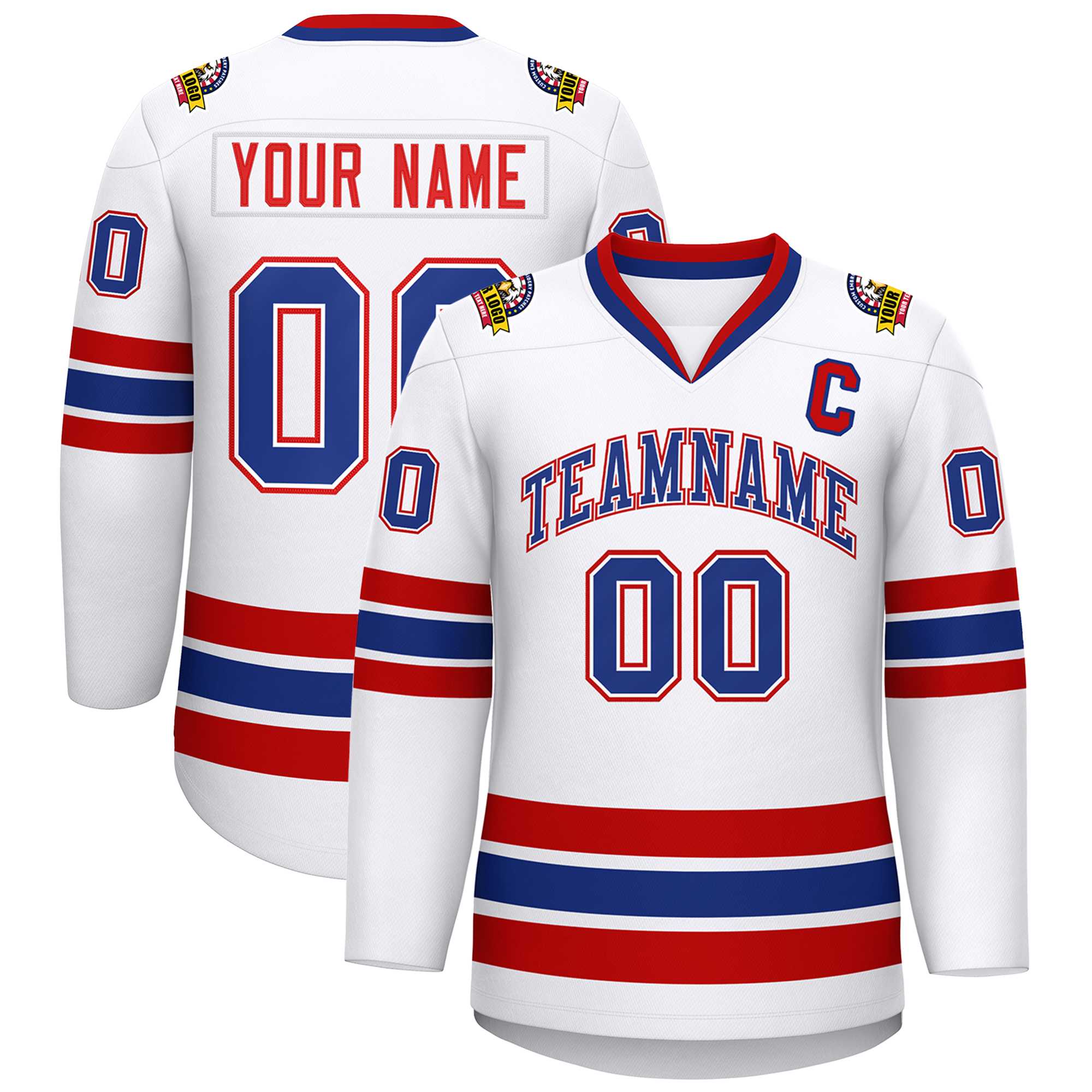Custom White Royal White-Red Classic Style Hockey Jersey | KXKSHOP